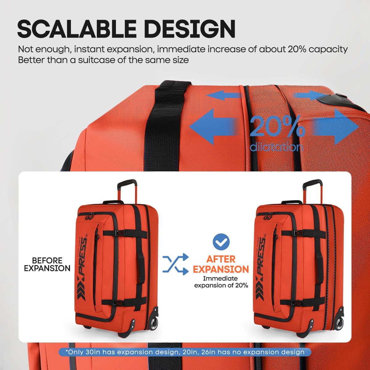 （20''/26''/30''）3-Piece Set,Luggage Sets 3 Piece,Rolling Duffle Bag w/Handle,Carry on Luggage Travel Duffle Bags for Man Women#Orange