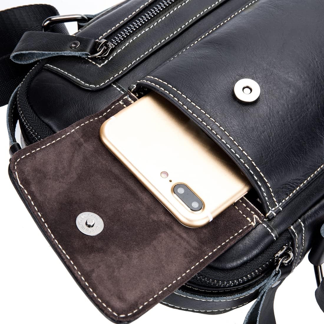 KPYWZER Genuine Leather Shoulder Bag Small Men Messenger Pack Handbag Sling Crossbody Bag Man Purse