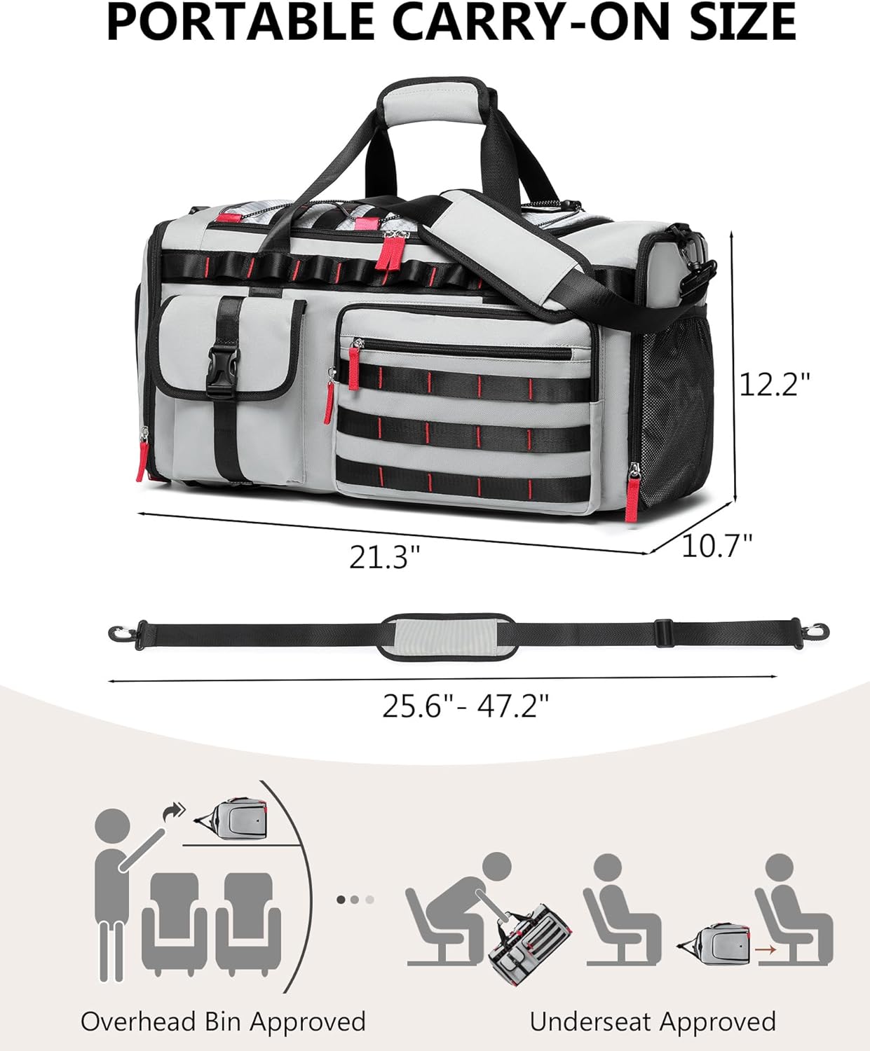 MCBD Gym Bags for Men & Women, 45L Travel Duffle Sports Backpack with Shoes & Laptop Compartment, Large Workout Carry On Bag Weekender Overnight Tote, Grey