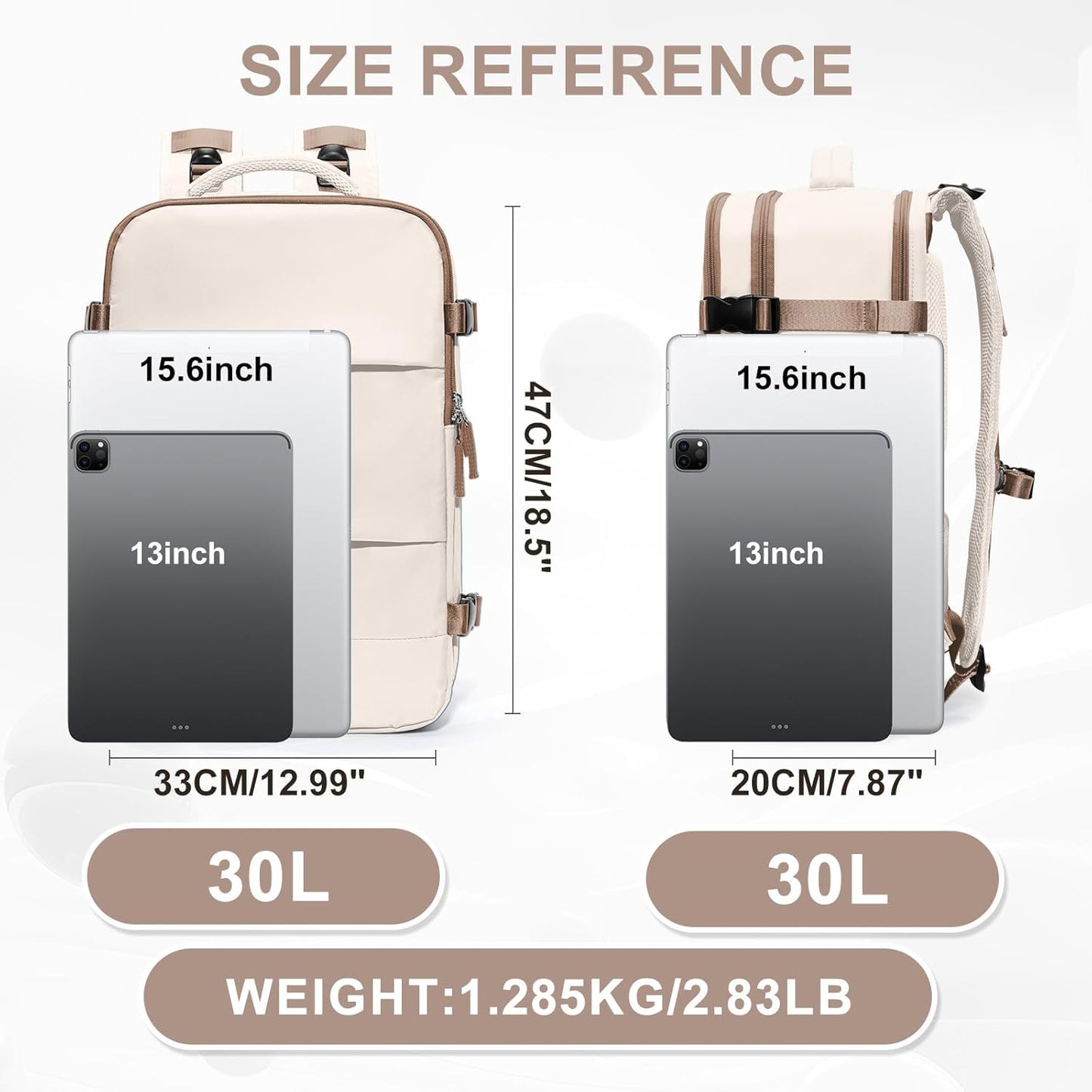 coowoz Large Travel Backpack For Women Men,Carry On Backpack Flight Approved,Hiking Outdoor Rucksack Casual Daypack Travel Bag Essentials Personal Item Backpack (Beige Brown-L)