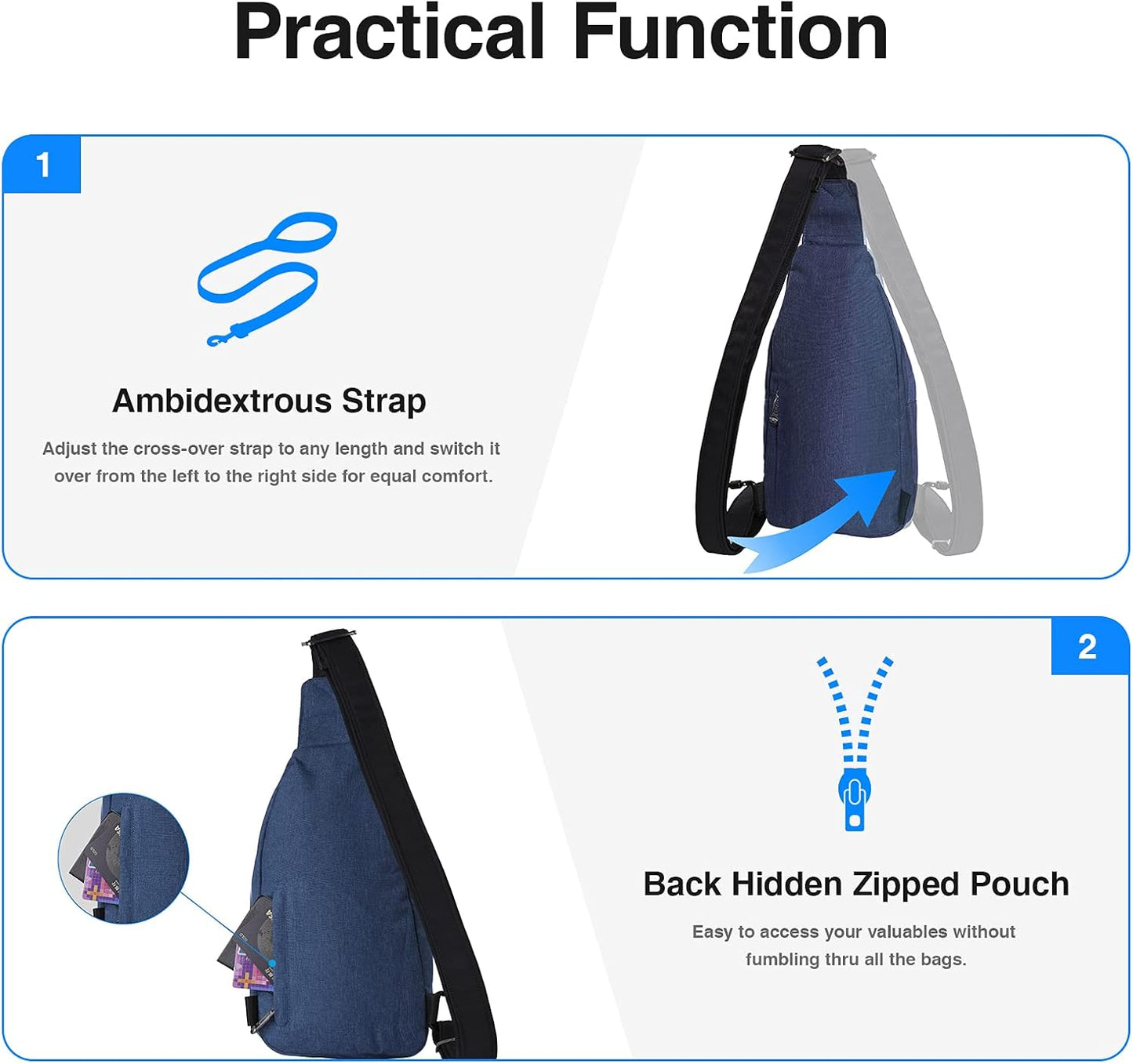 WATERFLY Medium Crossbody Sling Backpack Anti Theft Backpack for Traveling Chest Shoulder Bag