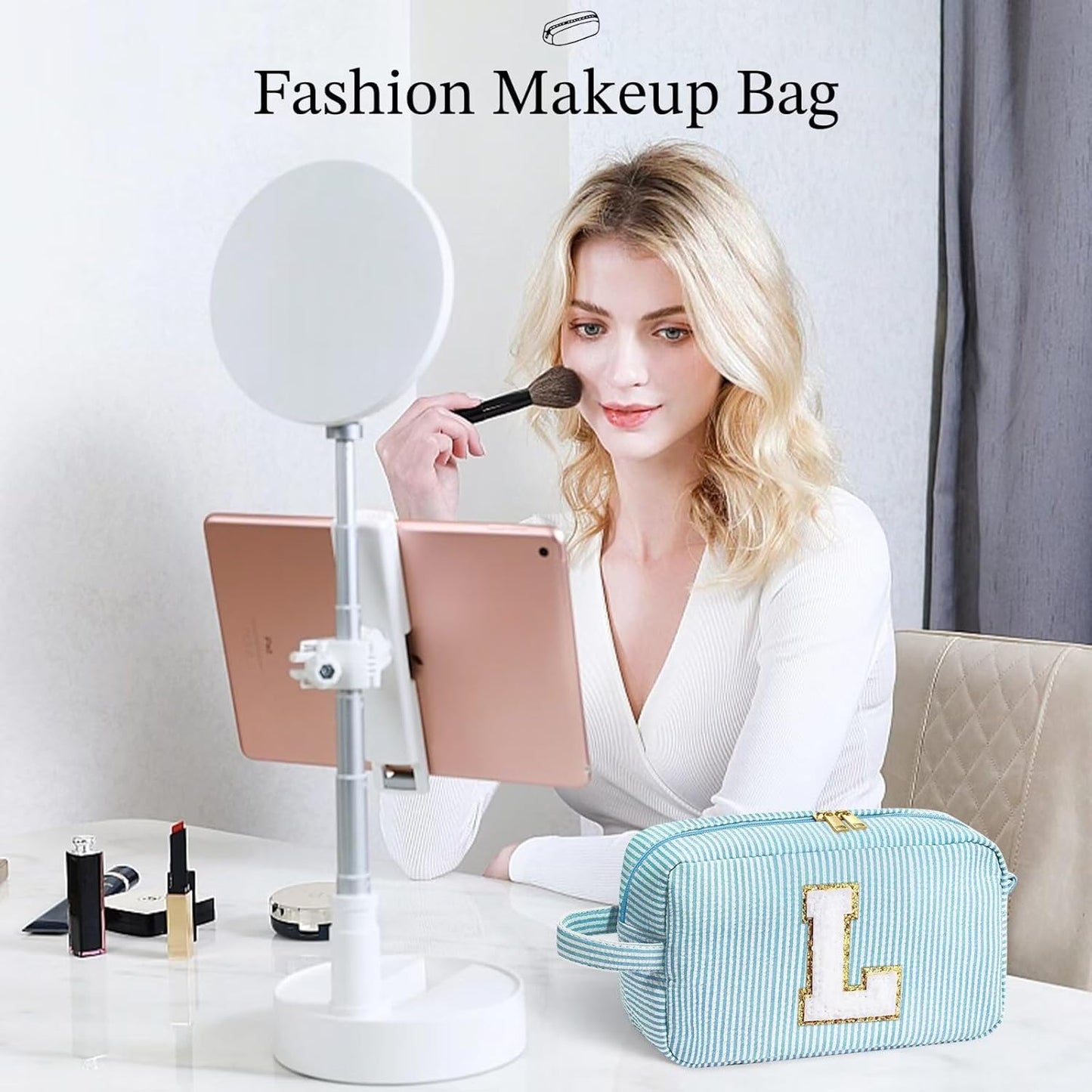 YOOLIFE Gifts for Friends - Personalized Best Friend Birthday Gifts for Women Her Friend Friendship, Sister Gifts from Sister, Personalized Monogram Initial Blue Makeup Bag Cosmetic Toiletry Bag F