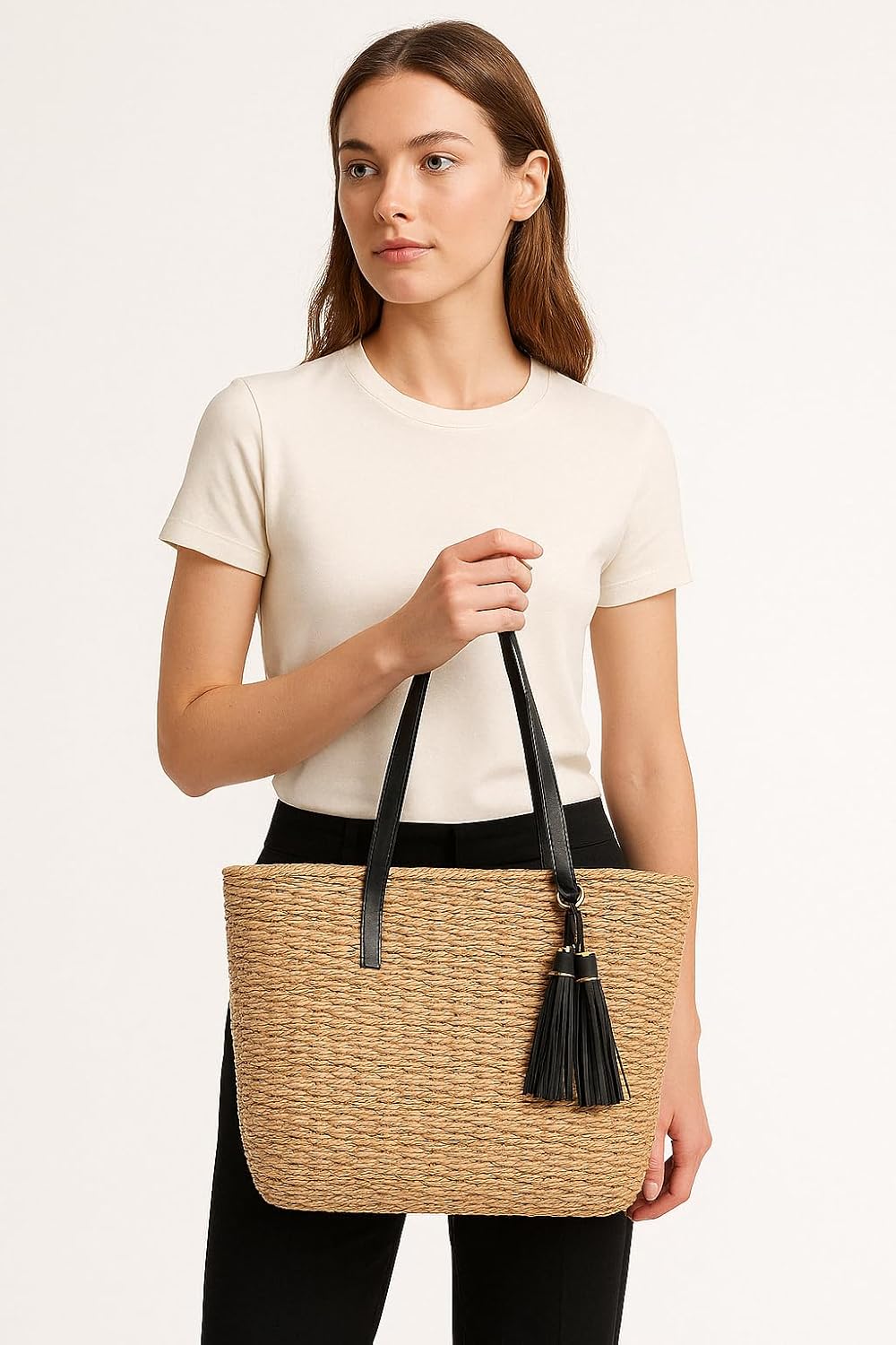 YXILEE Straw Bags For Women | M Size Travel Straw Totes Bag Woven Summer Handmade Shoulder Bag