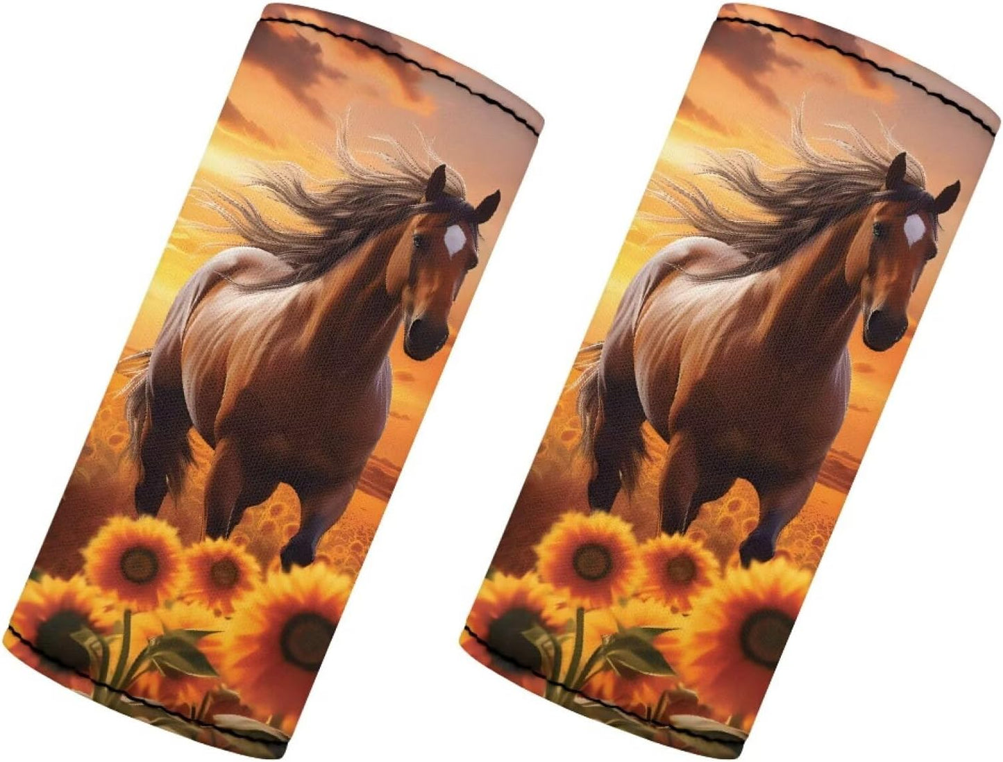 Horse Set of 2 Pcs Luggage Handle Wraps Set Sunflower Suitcase Protective Handle Cover Soft Luggage Identifiers Multipurpose Door Handle Protection Sleeves Cover
