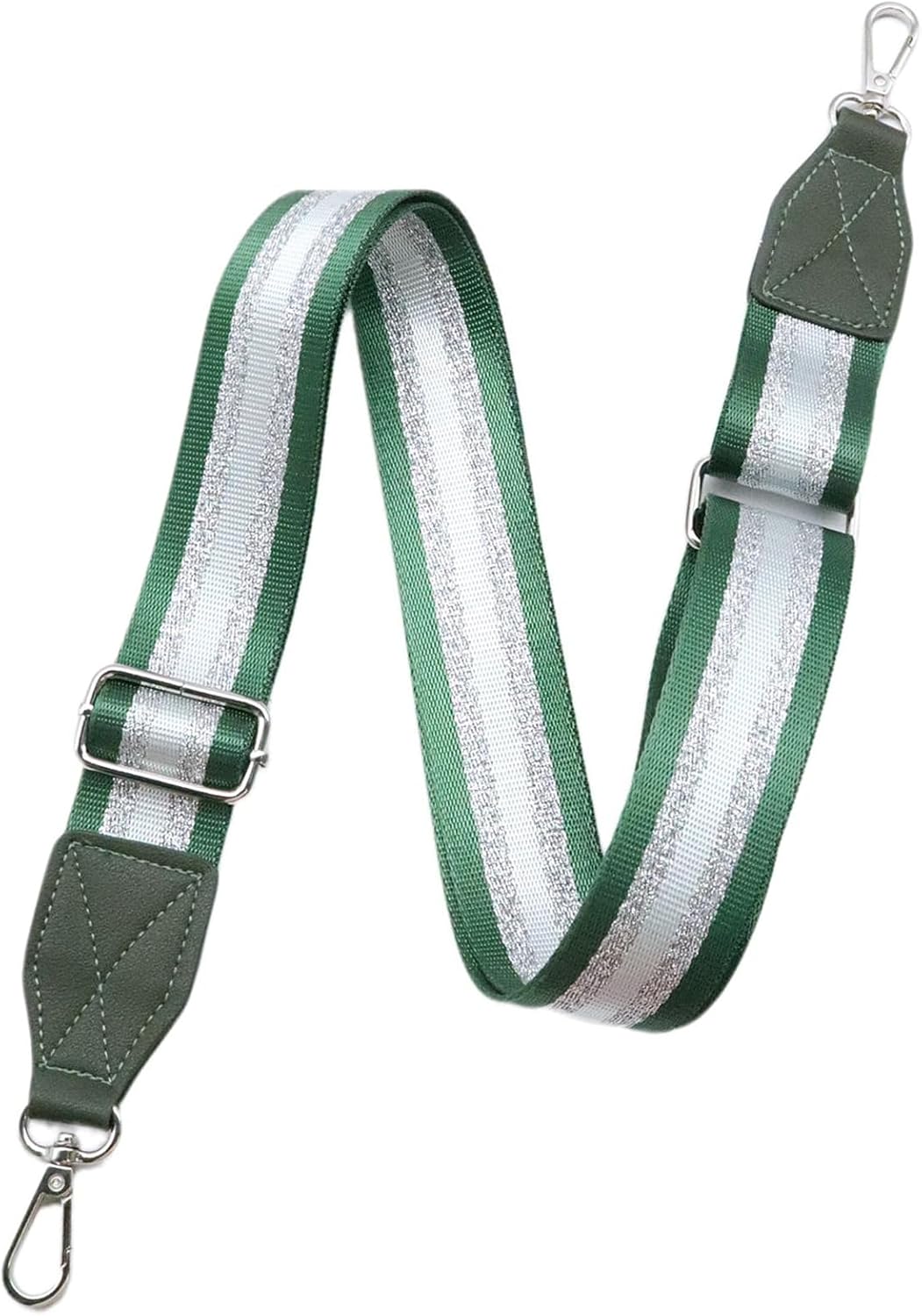 Adjustable Purse Strap with Green Leather End - 1.5" Wide Handbags, Camera, Guitar, Phone & Crossbody Bag Replacement Shoulder Straps(Silver Hardware)