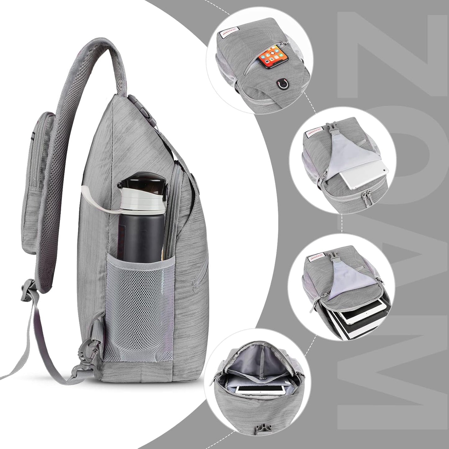 ZOMAKE Sling Bag,Small Crossbody Sling Backpack,Water Resistant Shoulder Daypack for Travel,Anti