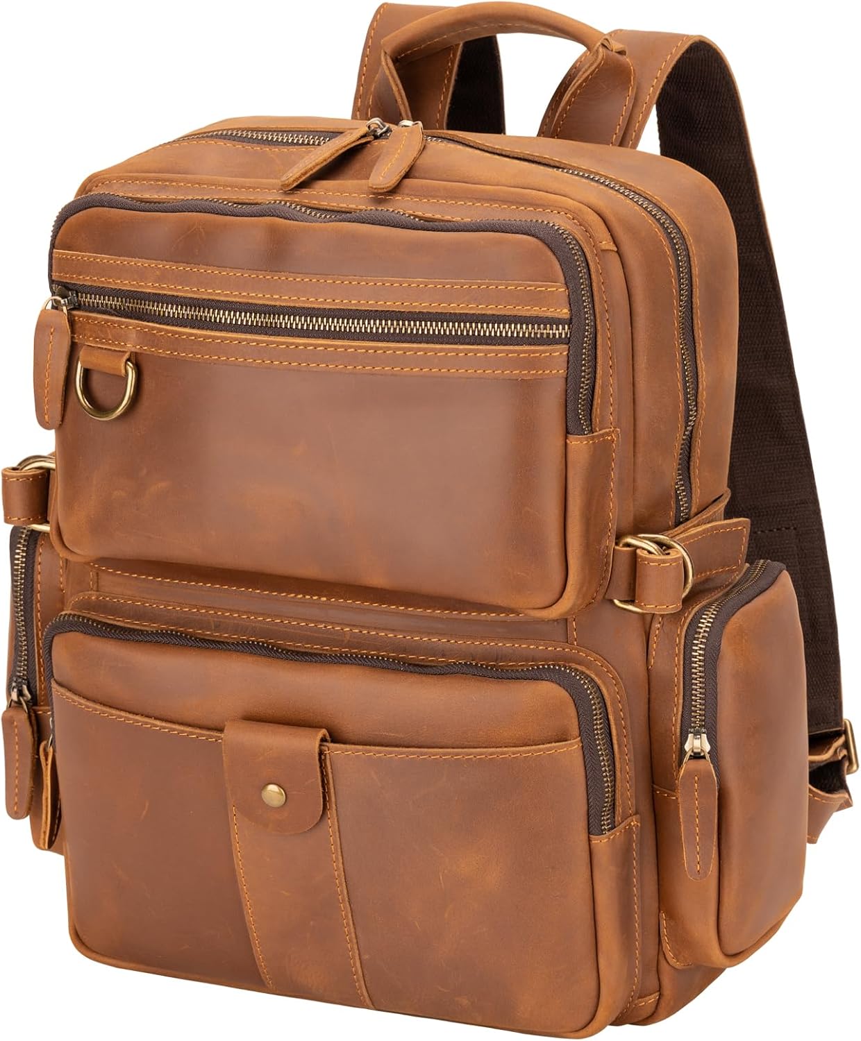 Leather Backpack for Men 15.6" Laptop Backpack 100% Madagascar top-Grain Leather Backpack Light Brown Large Size