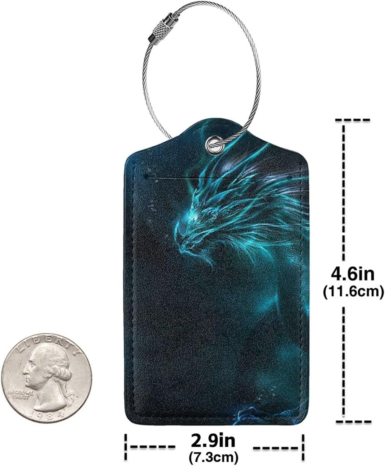 2 Pack Luggage Tags for Suitcase, Privacy Cover ID Label with Stainless Steel and Address Card for Travel Bag Backpack Cruise Ship Essentials Tag Men Boys Kids - Cool Blue Dragon