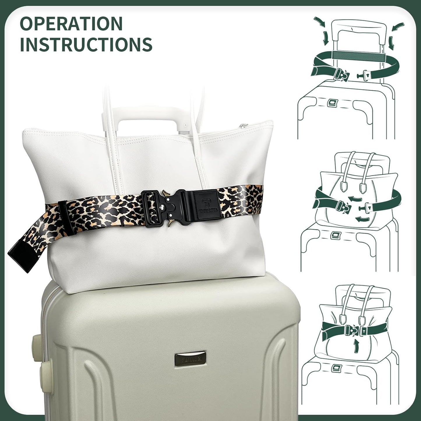 Luggage Straps for Carry On, Vethers Add a Bag Travel Belt, Hands Free Luggage Helper, Adjustable and Stylish Belt with Metal Buckles for Second Bag, Tote, Airport Travel Accessory (Leopard)