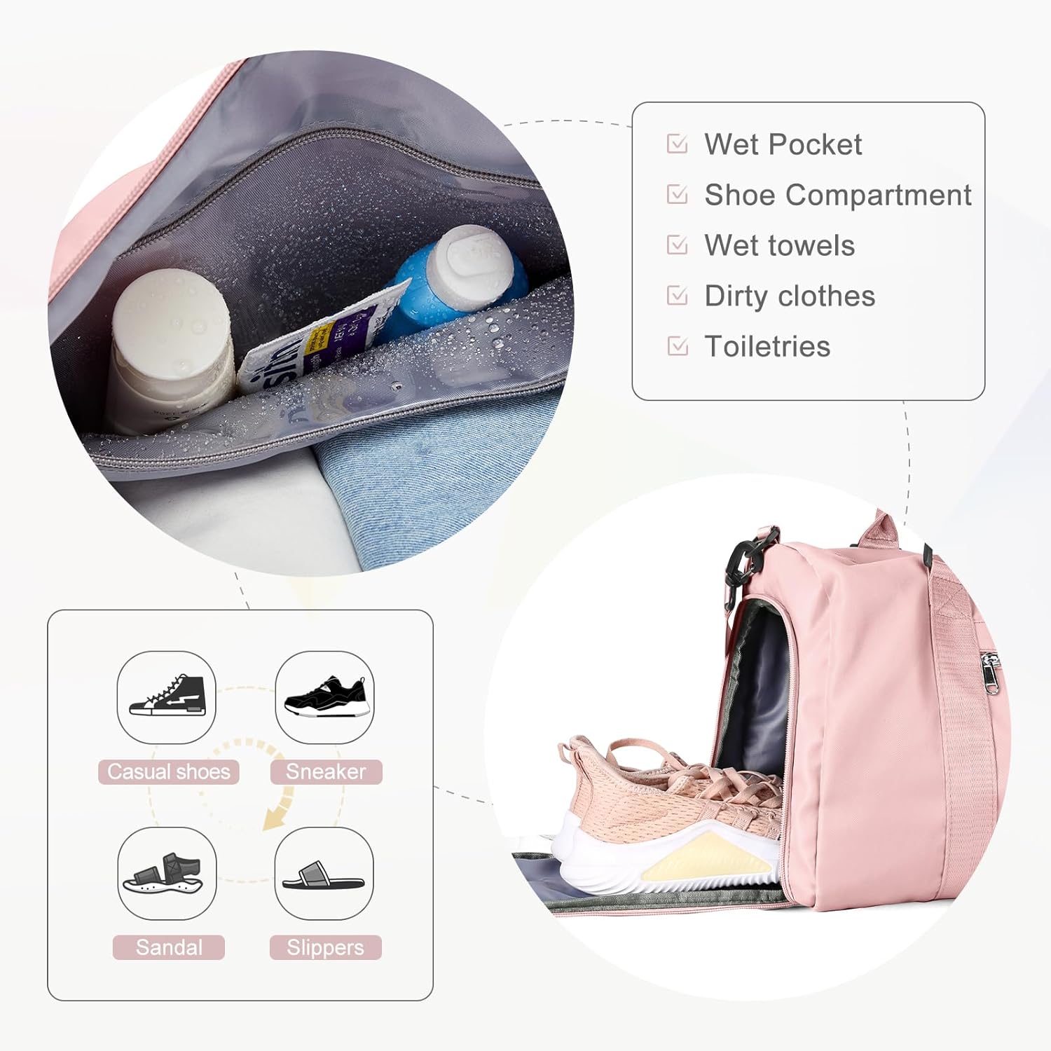 Gym Bag for Women with Shoes Compartment,Small Duffel Bag Sport bag with Toiletry Bag Overnight