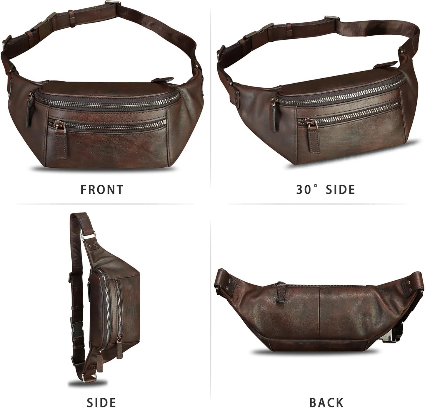 Genuine Leather Fanny Pack for Women and Men Vintage Real Leather Waist Bag Hip Bum Crossbody Sling Bag