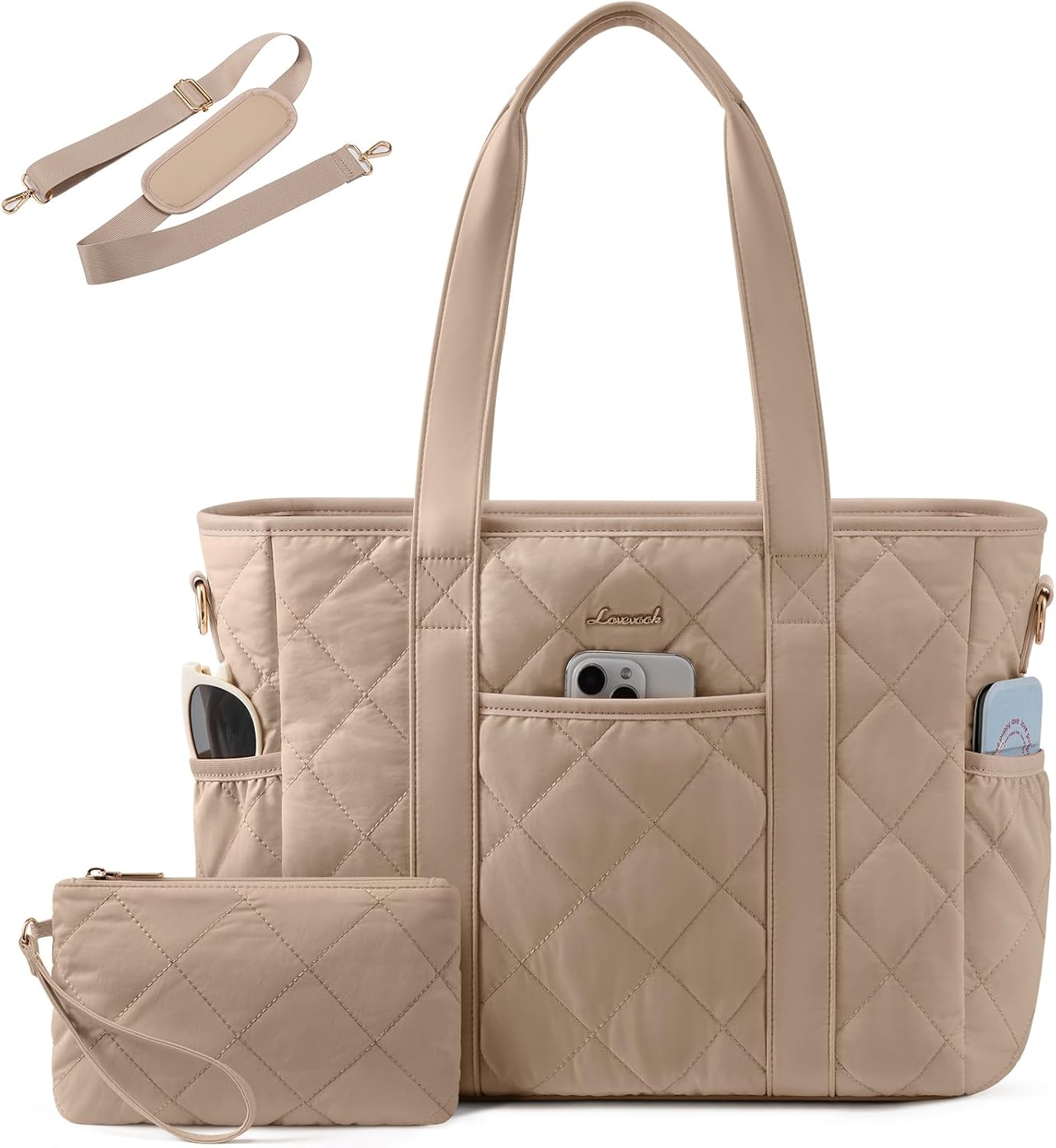 LOVEVOOK Tote Bag for Women, Puffer Work Tote Bag with Zipper, Quilted Nurse Teacher Shoulder for Daily,Travel,Gifts for Her