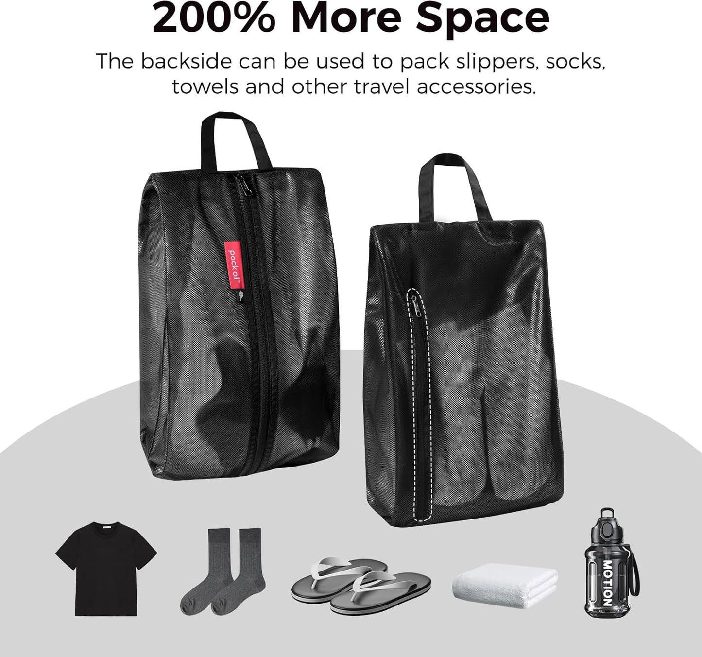 pack all Plus-Sized Shoe Bag for Travel, Water-Resistant Shoe Pouch for Gym, Odor-Resistant Soccer Cleats Bag for Sport (Dual Pocket Version)