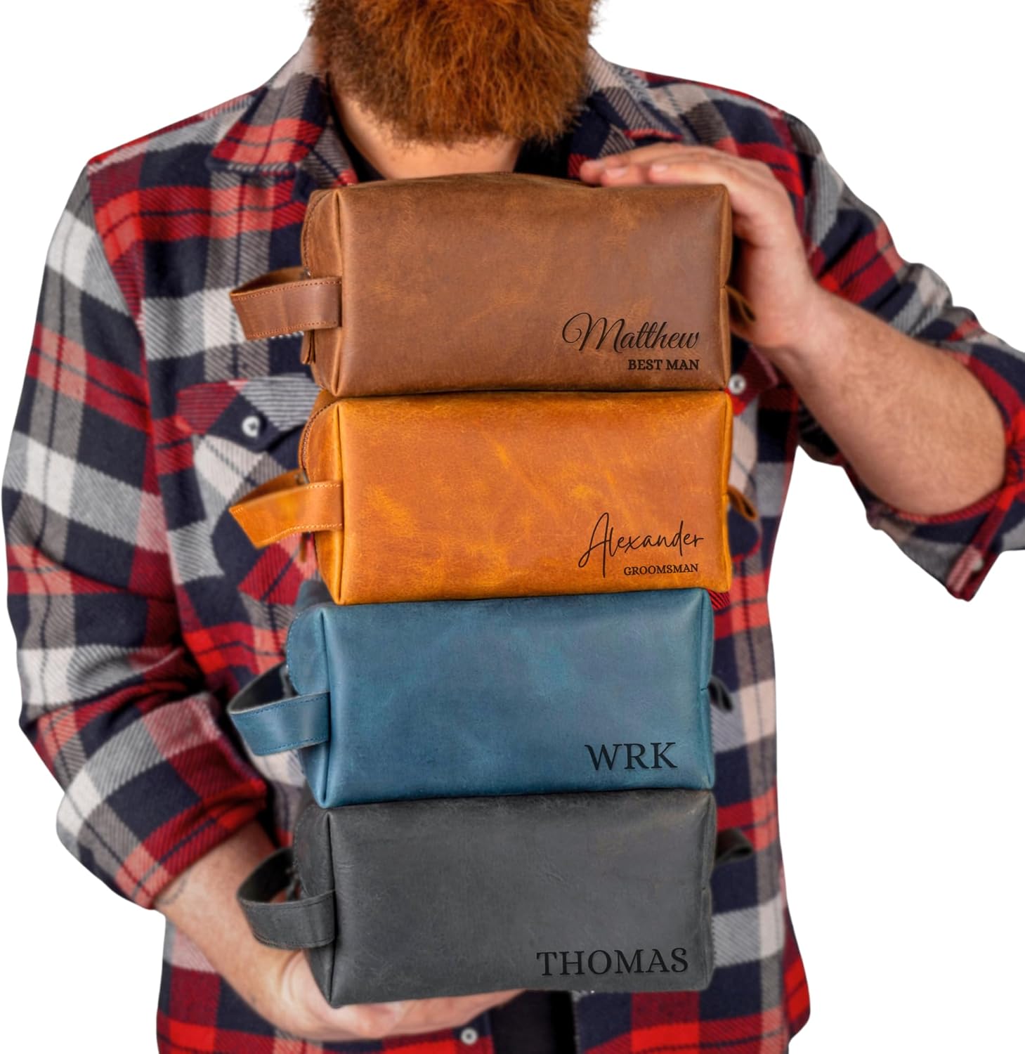 Personalized Leather Toiletry Bag for Men - Handmade Custom Engraved Dopp Kit, Gift for Dad