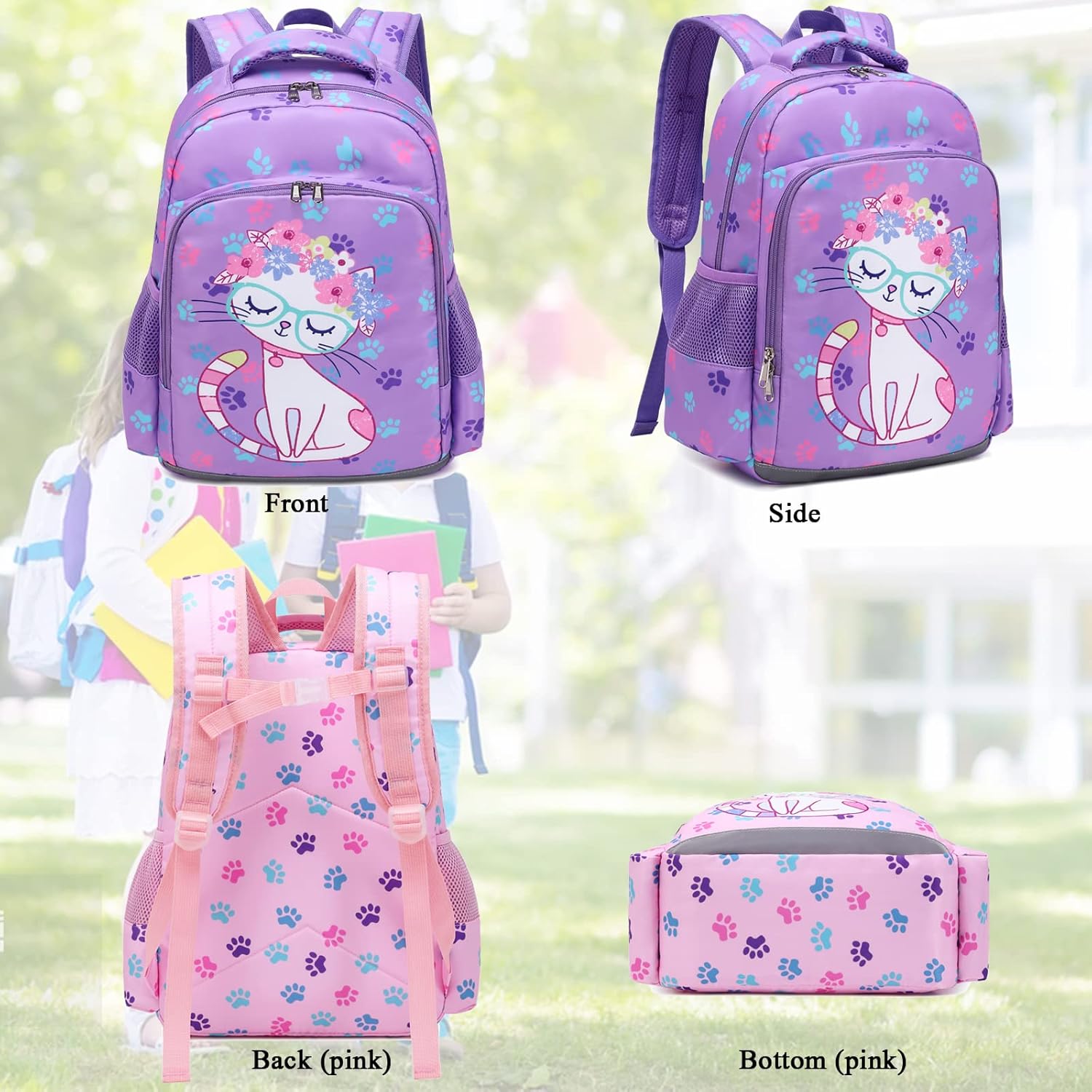 Octsky Backpack for Girls Kids School Backpacks with Lunch Box Preschool Kindergarten BookBag Set