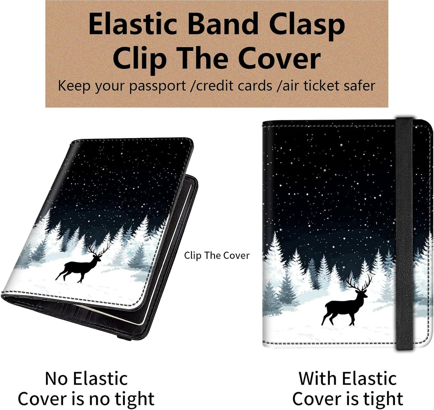 Passport and Vaccine Card Holder Cover Combo,Travel Passport Holder Wallet with RFID Blocking, Leather Vaccine Card Slot Passport Cover Case for Women & Men,Black Forest Starry Deer