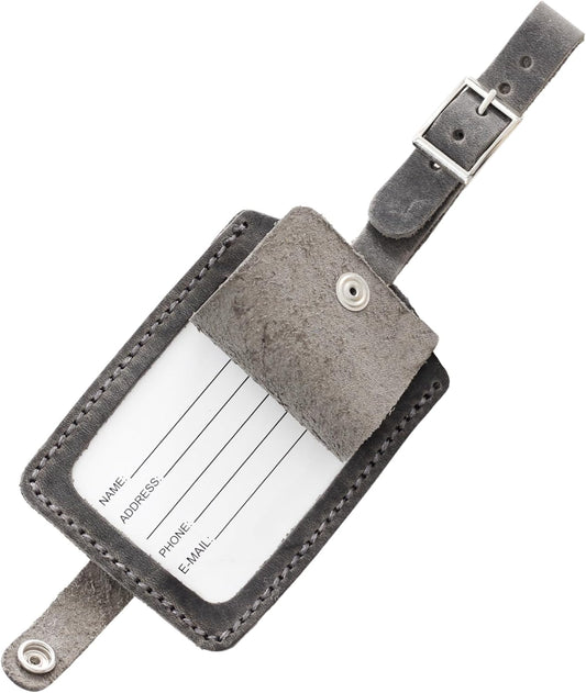 Toprank Leather Genuine Luggage Tags – Durable Leather Bag Tags for Travel, Baggage & Accessories (Gray)
