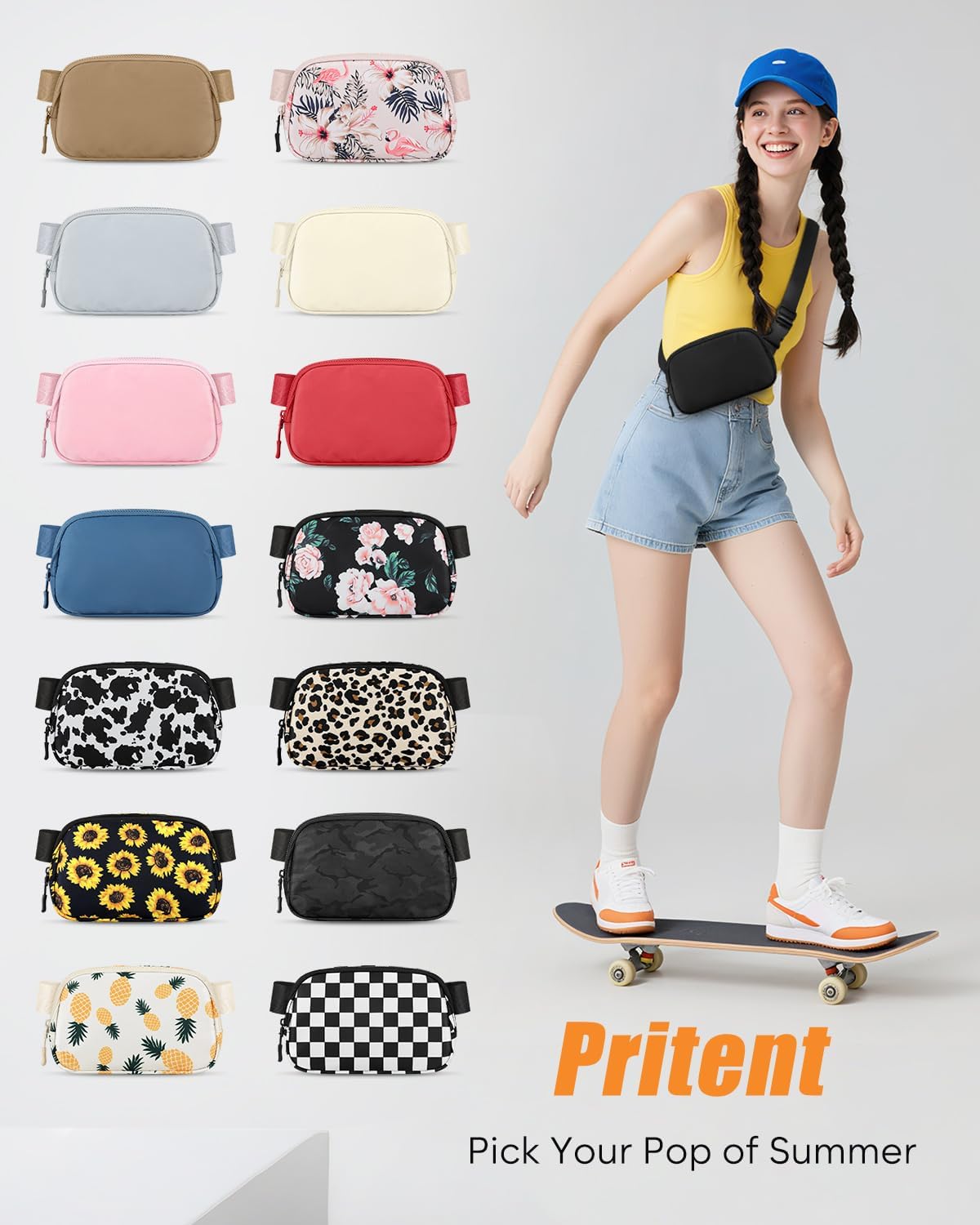 Fanny Packs for Women Cross Body Bag Waterproof Belt Bag with Adjustable Strap and Zipper Back Pocket Small Crossbody Bags Fashion Waist Packs for Workout Travelling(Black)