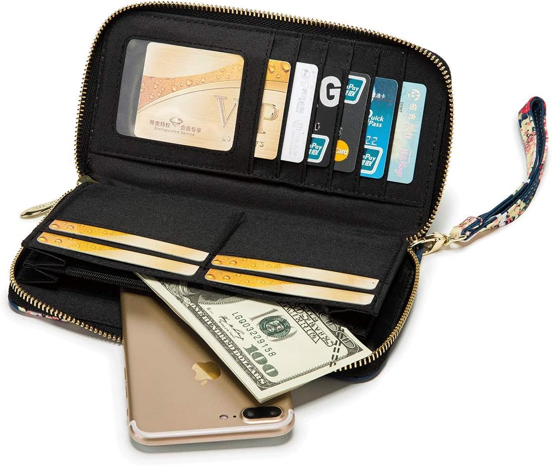 Women Wallet Card RFID For Womens Holder Blocking Credit Small Zipper Purse Pocket Bifold Slim Coin ID Ladies Wristlet Clutch Large Capacity Window Case Travel Zip Women's