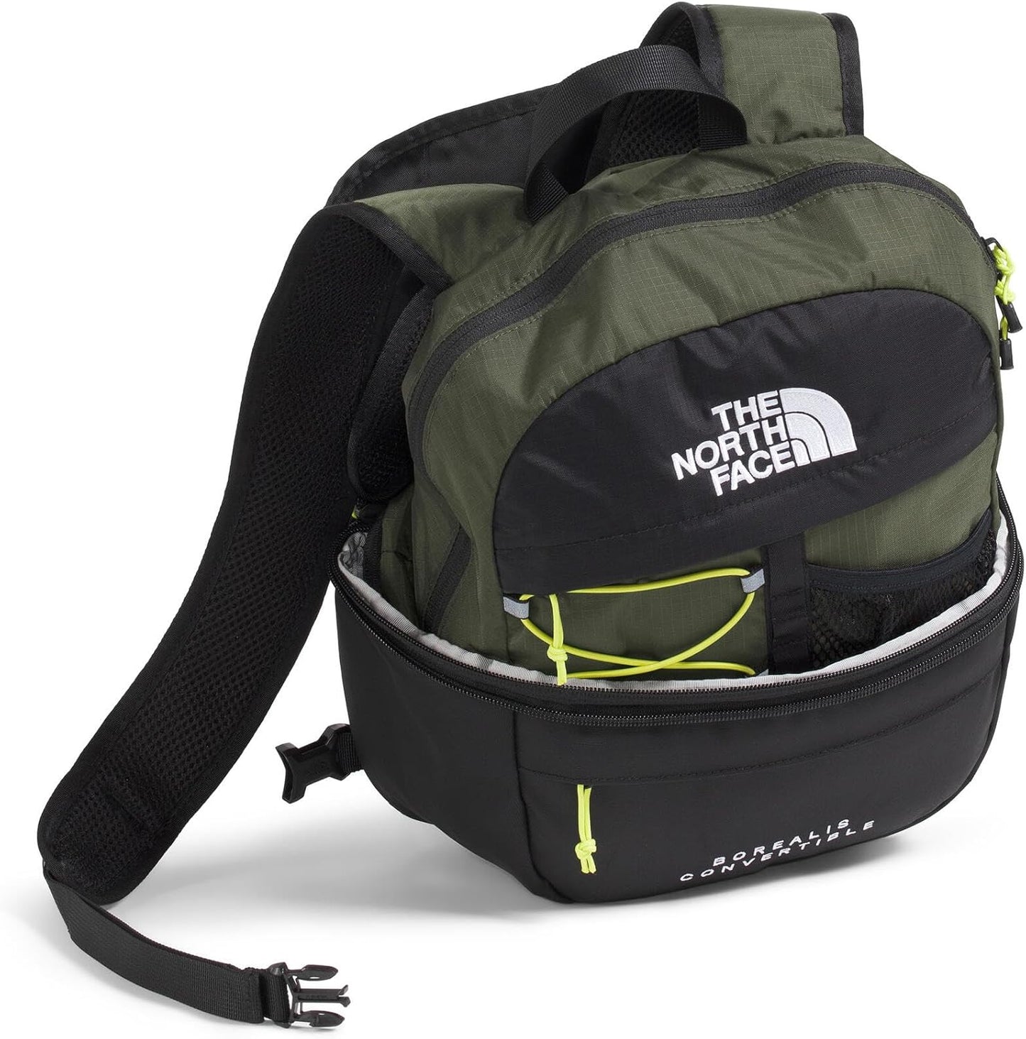 The North Face Borealis Convertible Pack | Commuter Laptop Backpack with Removable Lumbar Pack, Water Repellent Finish, New Taupe Green/TNF Black/Fizz Lime, One Size