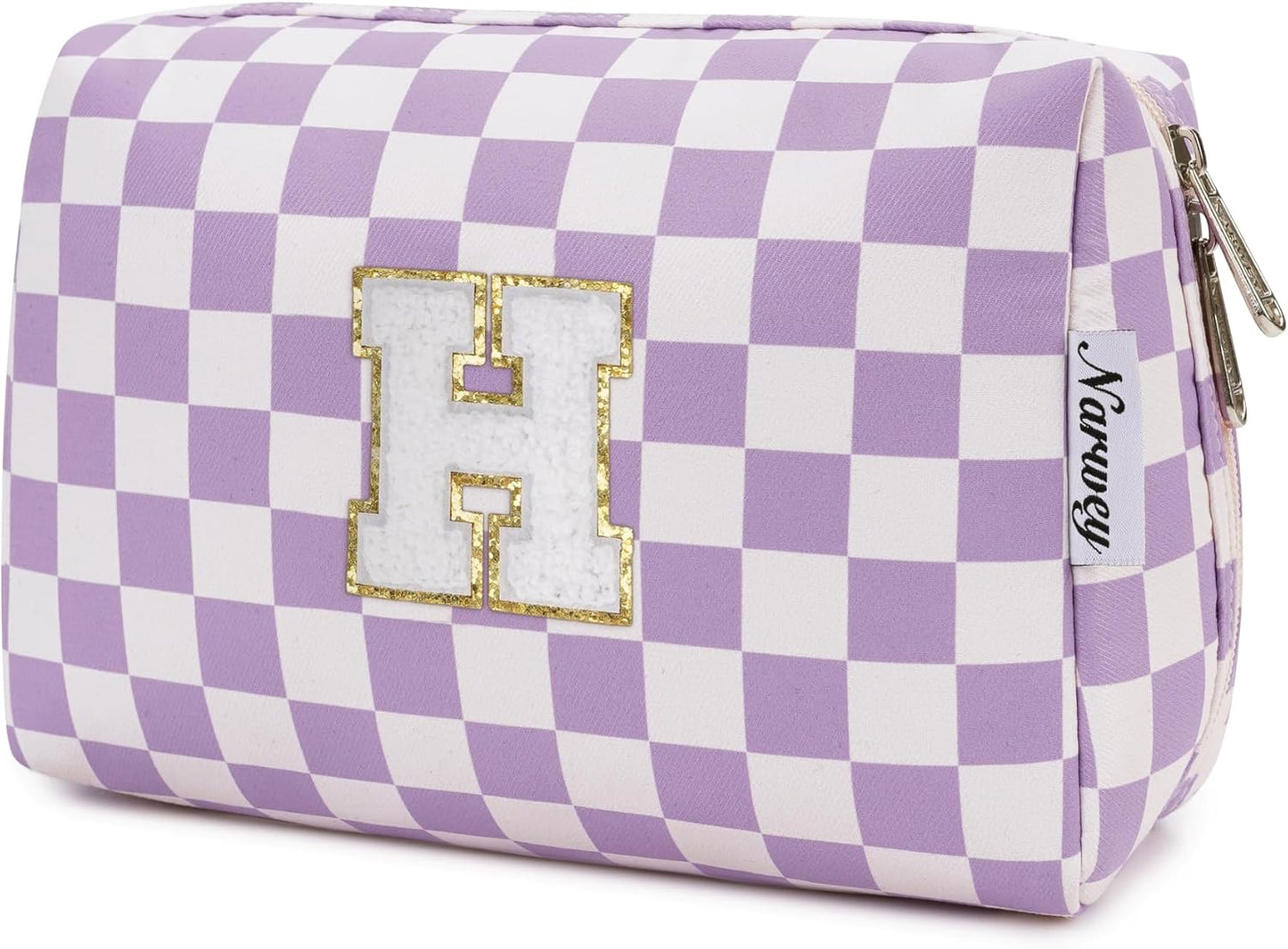 Narwey Birthday Gifts for Women Teen Girls Kids Personalized Initial Makeup Bag Monogram Preppy