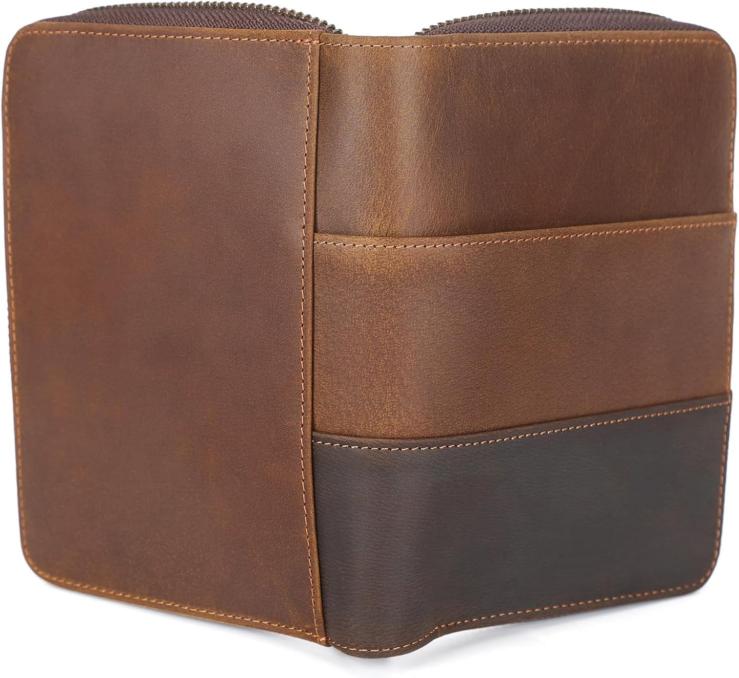 Retro Passport Cover Genuine Leather Unisex Travel Zipper Wallet RFID Blocking (Cocoa Brown)