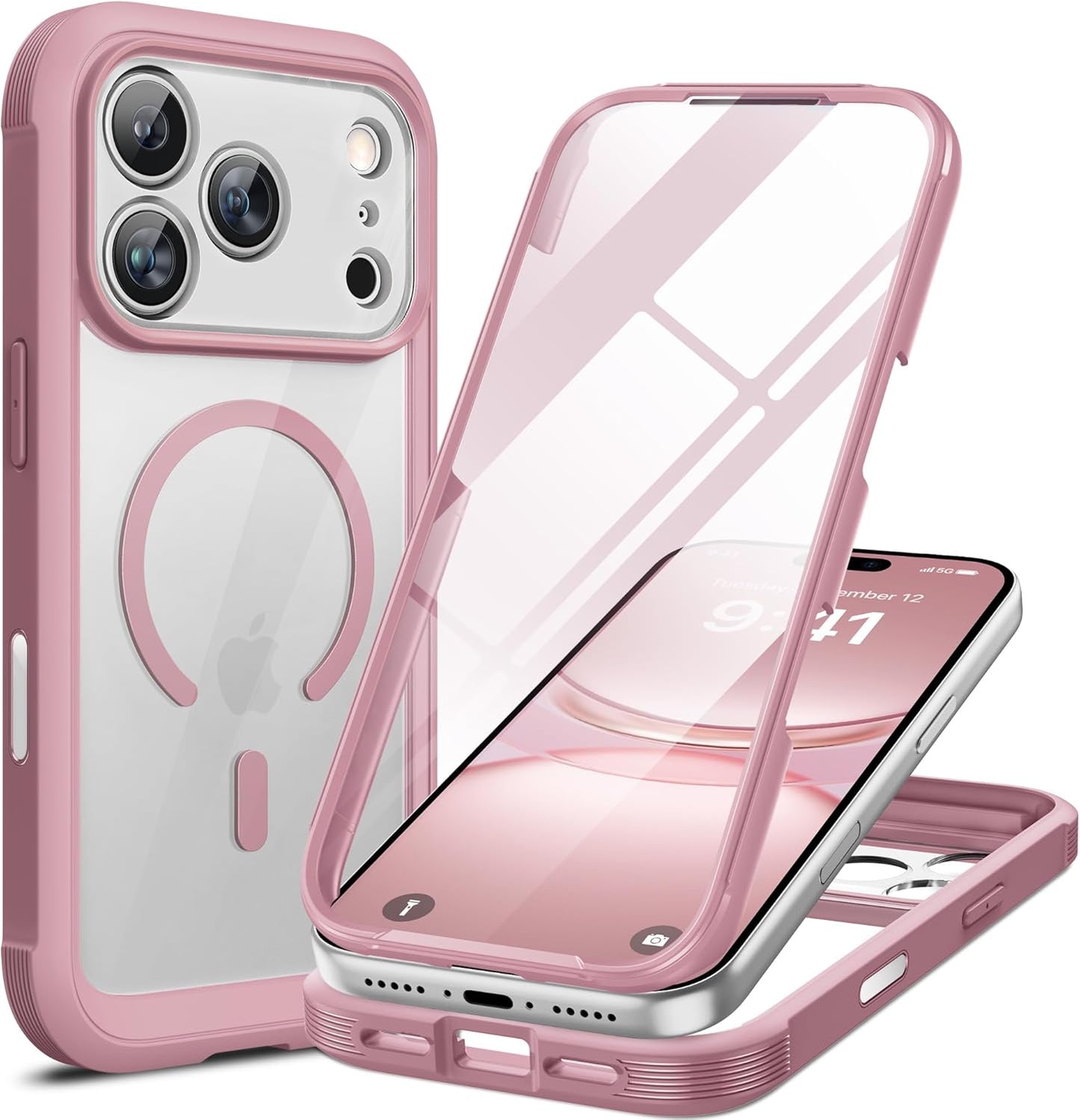Miracase Magnetic for iPhone 17 Pro Case 6.3" [Compatible with MagSafe] Full-Body Phone Case with Built-in Glass Screen Protector & Camera Control,Drop Proof iPhone 17 Pro Cover, Lilac