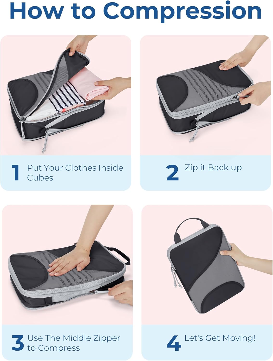 BAGSMART Compression Packing Cubes - 6 Set Travel Packing Cubes for Suitcases, Compression Suitcase
