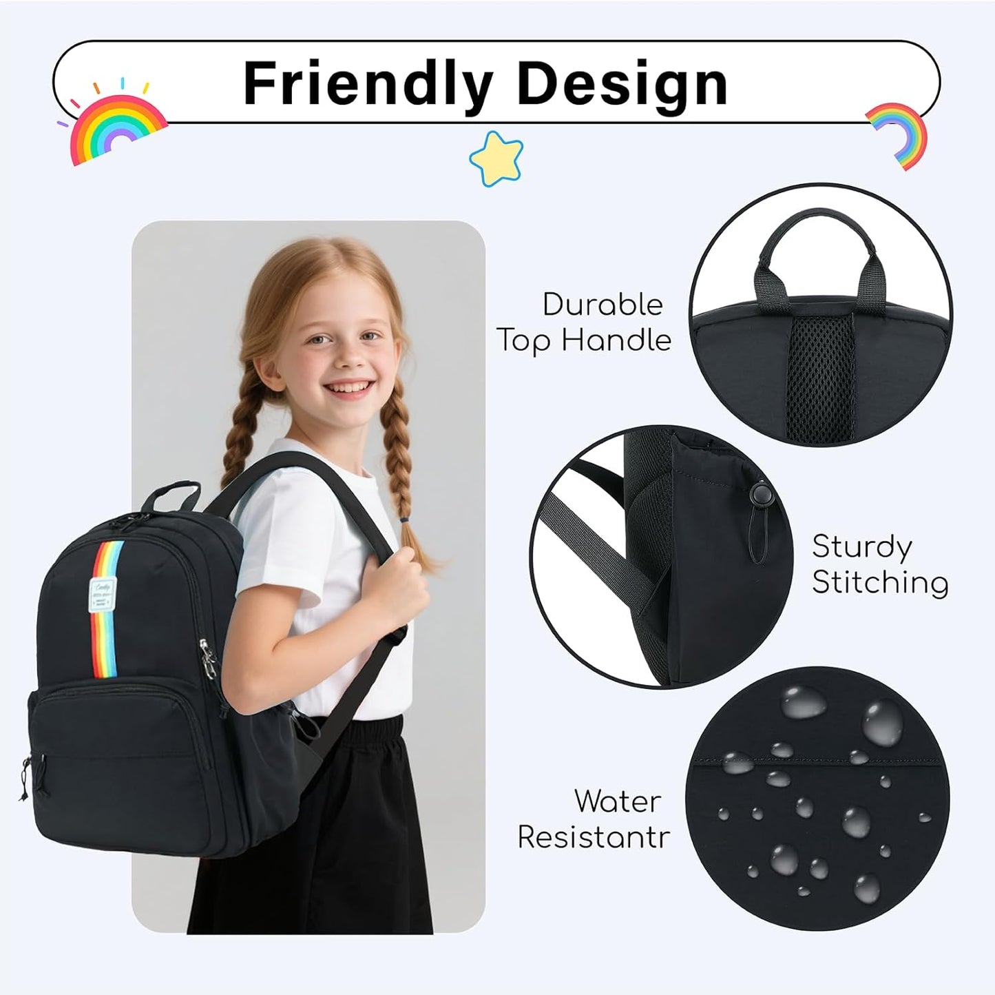 CAMTOP School Backpack for Girls, Kids Backpack for Elementary Middle Ages 8-10 Fit 15.6 Inch