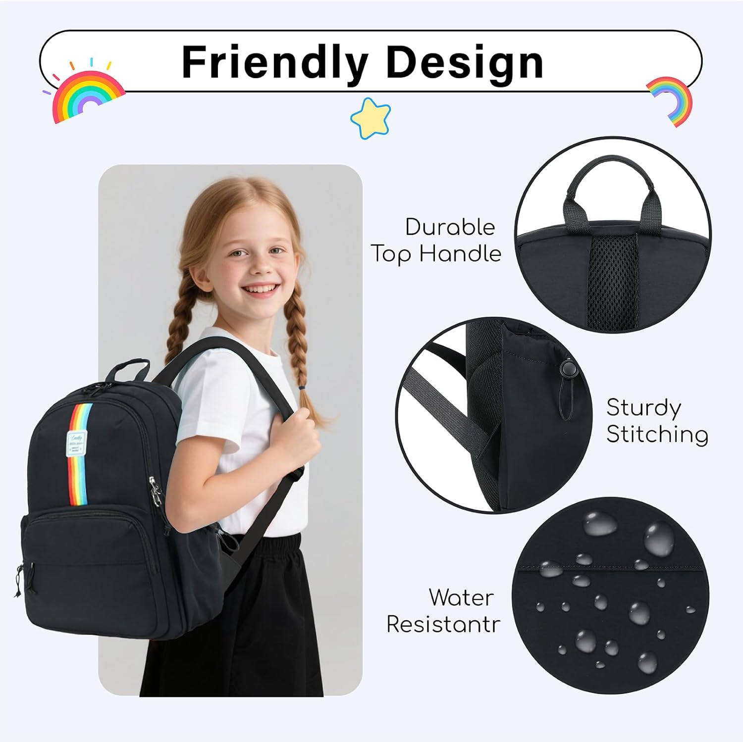 CAMTOP School Backpack for Girls, Kids Backpack for Elementary Middle Ages 8-10 Fit 15.6 Inch