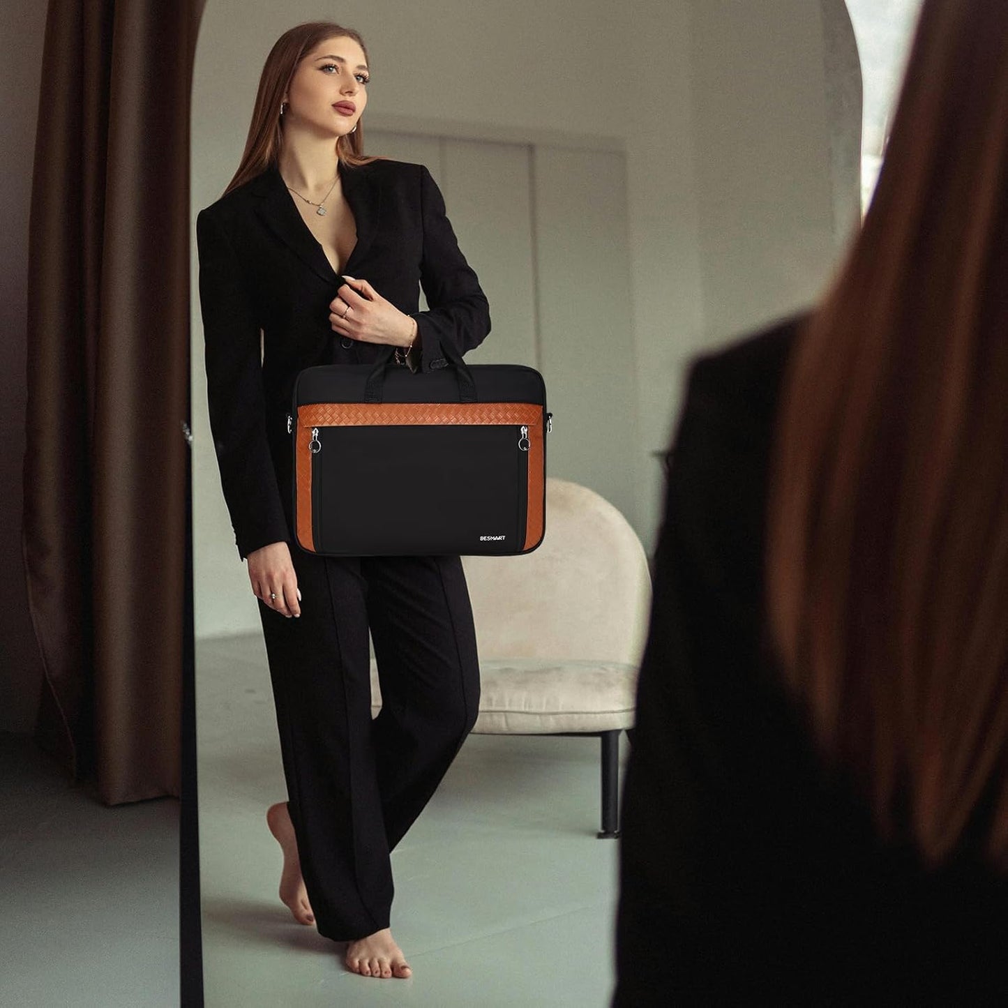 BESMART Slim Laptop Bag 15.6/17.3 Inch Laptop Briefcase for Women, Elegant Waterproof Shoulder Bags, Computer Messenger Bag