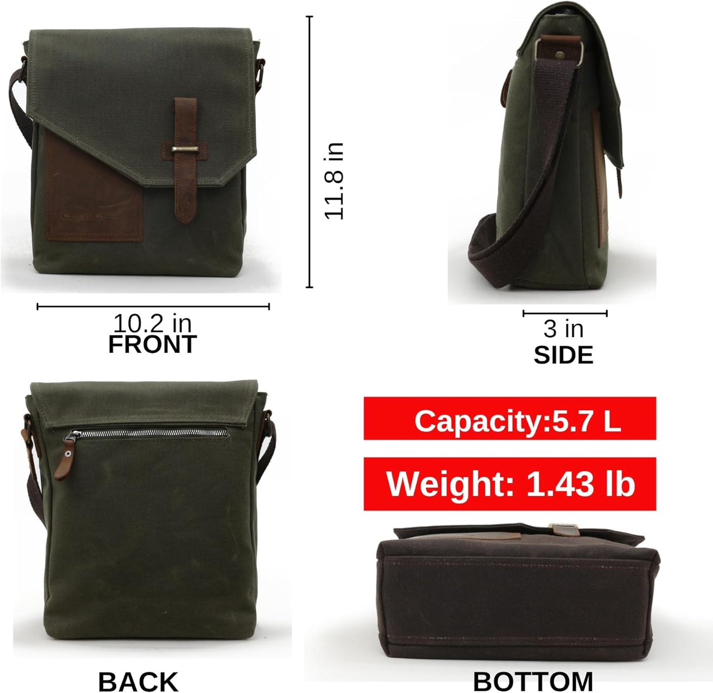 Waxed Canvas Shoulder Bag – Waterproof Leather Detailed Messenger Bag