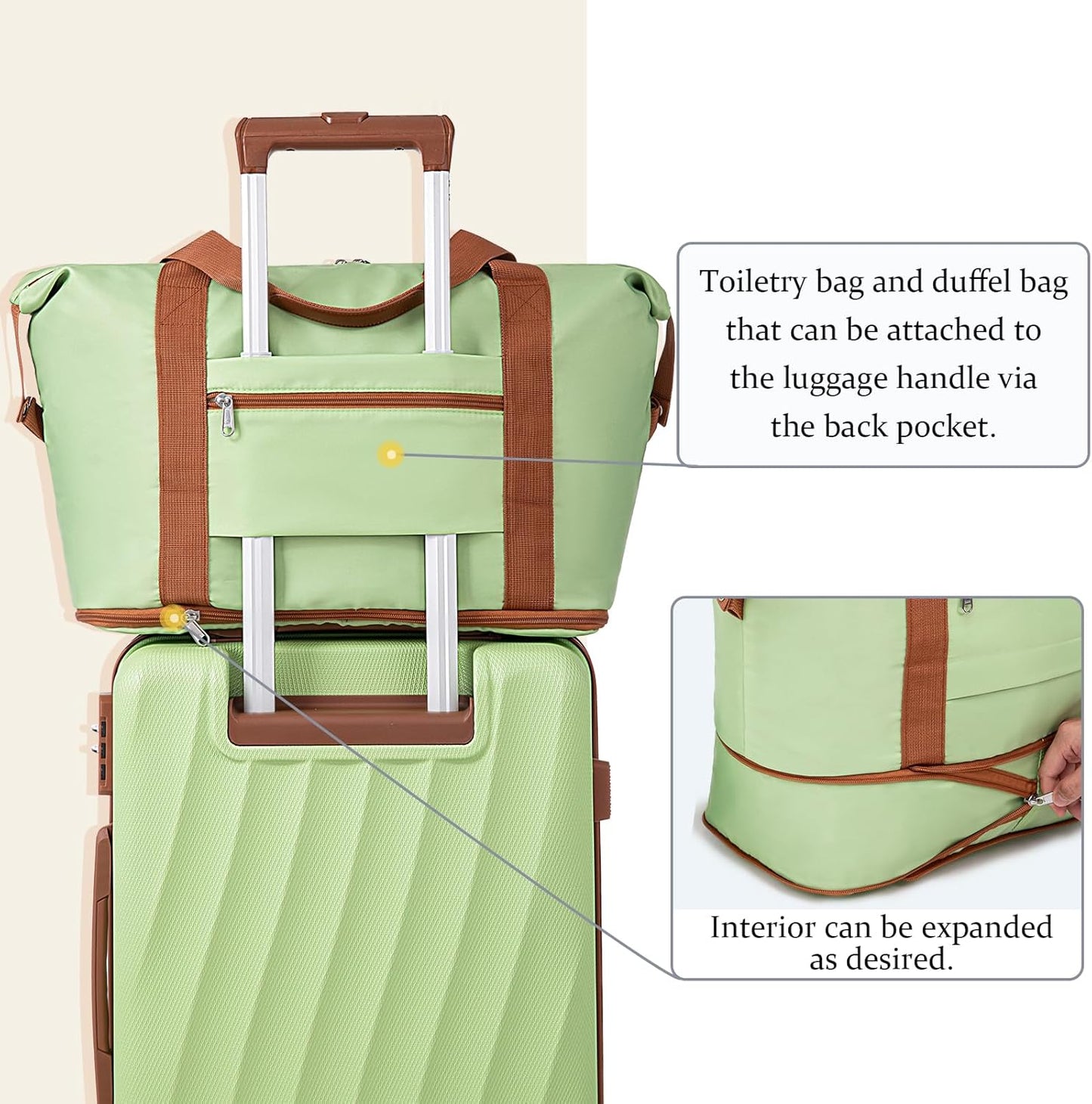 Carry on Luggage Sets 22x14x9 Airline Approved Durable Travel Luggage Suitcases with Wheels,ABS Hard Case Suitcases with Spinner Wheels,(LightGreen,3 Piece Sets(20"/DB/TB))