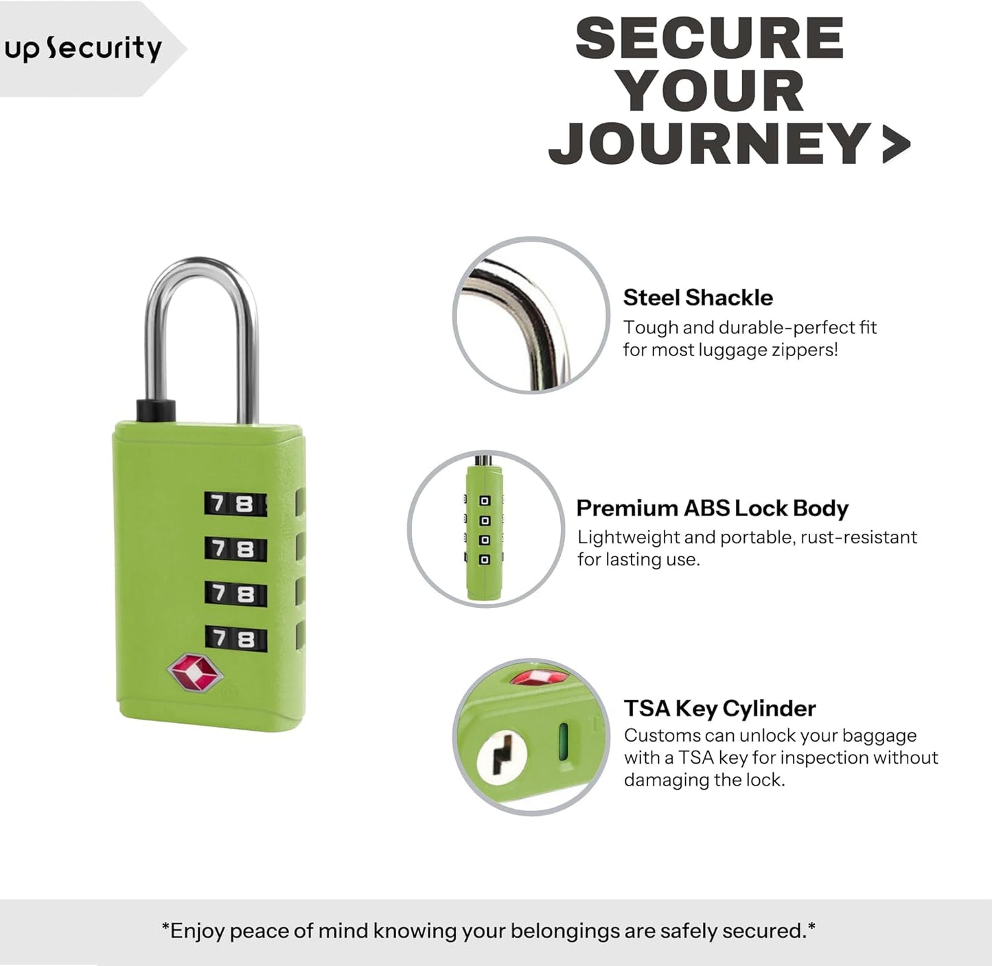 TSA Locks for Luggage, Small Combo Lock for Suitcase, 4 Digit Combination Lock for Outdoor, Gym Locker, Cabinet, Gun Case, Travel Safe Padlock with Code for Backpack, Bag Zipper (Green)