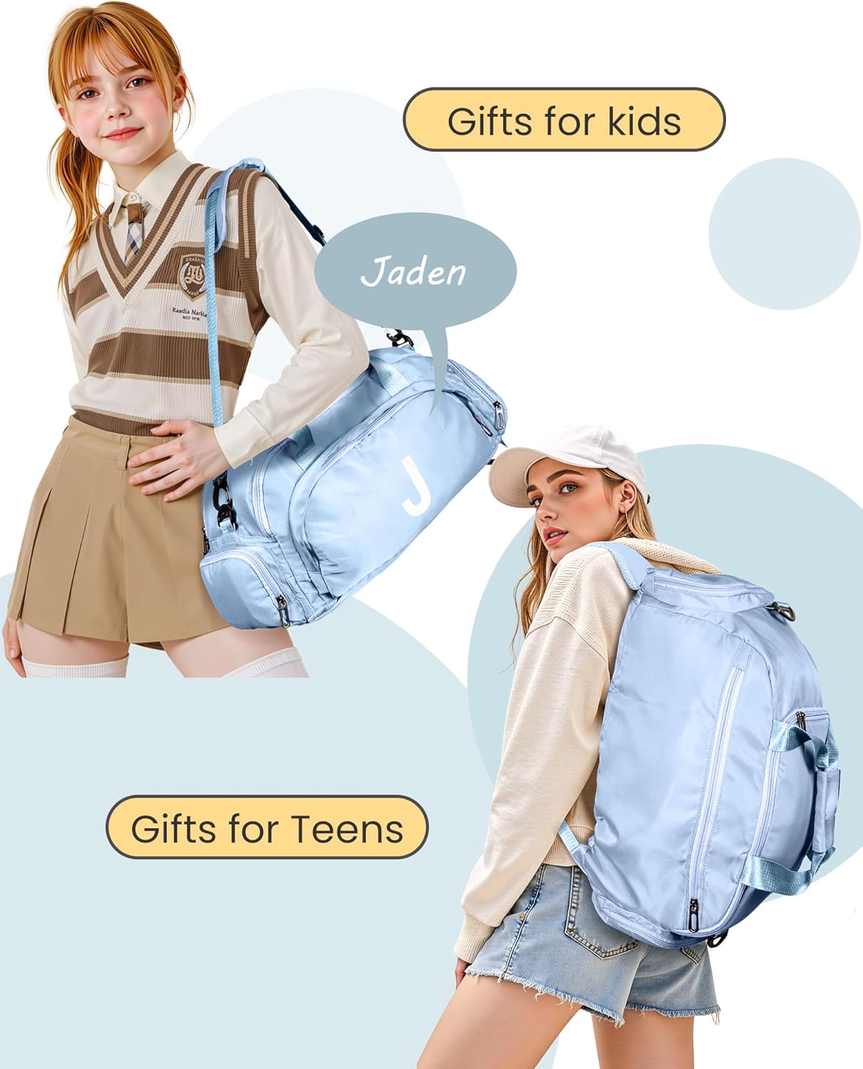 Gifts for Teenage Girls, Initial Gym Bags with Shoe Compartment, Dance Bag for Girls, Monogram Kid Overnight Bags, Travel Duffle Tote-Perfect for Ballet Sport Gymnastics Cheer (Letter Y)