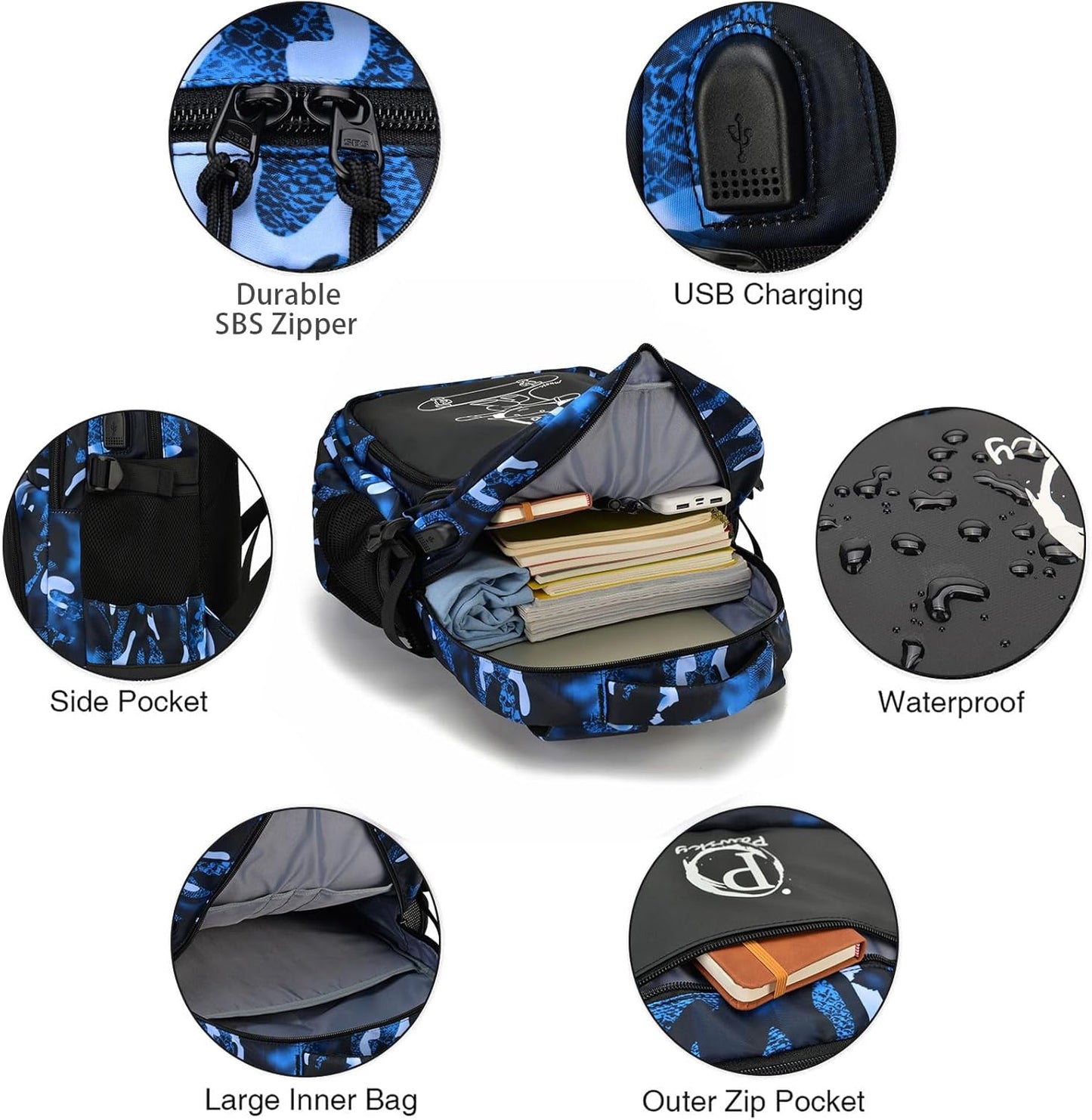 School Backpack for Boys, Waterproof Laptop Backpack with USB Charging Port, Anime Cartoon Luminous Backpack Lightweight Kids Bookbag for Teen Boys