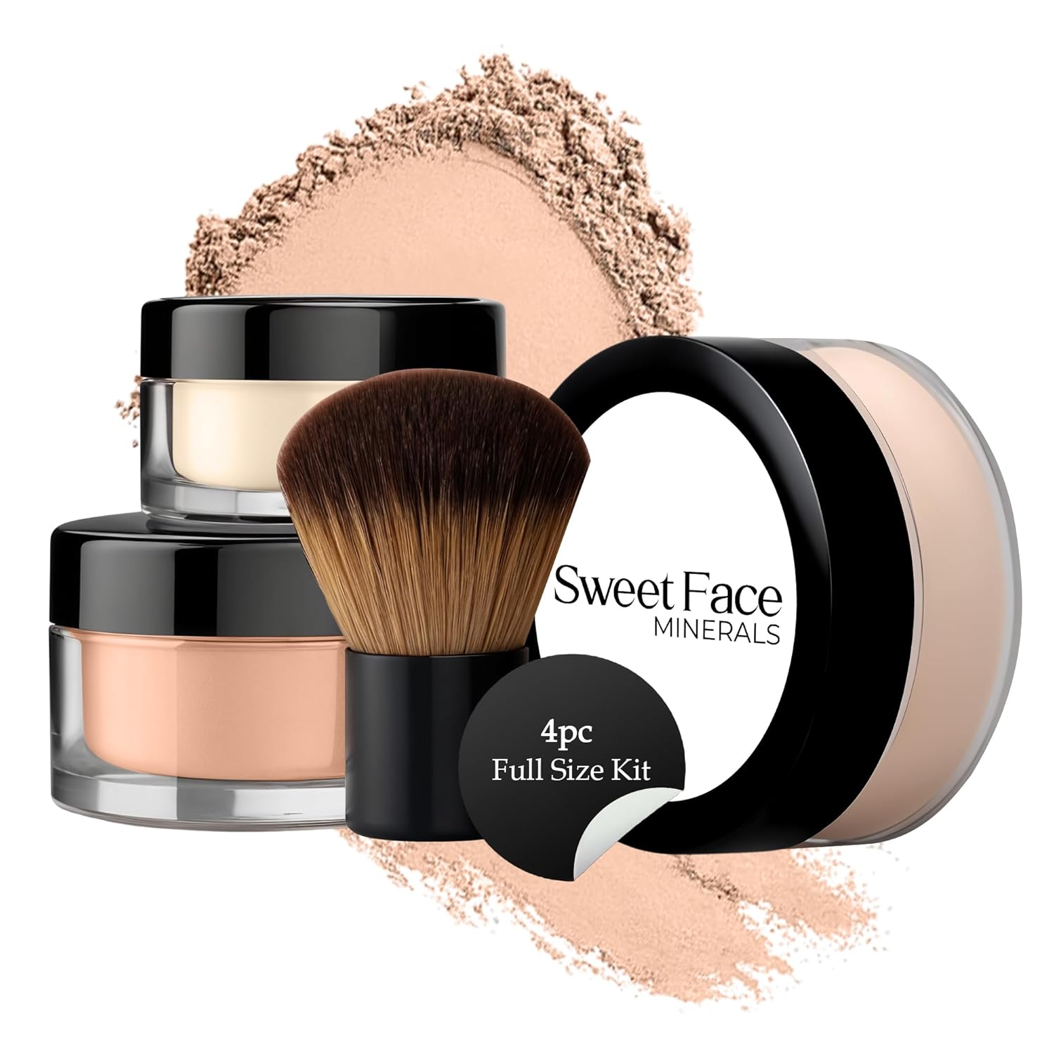 4pc Full Size Kit (Pink Bisque) Mineral Makeup Matte Translucent Loose Foundation + Kabuki Brush +