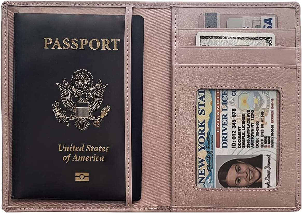 Personalized Monogrammed Blush Leather RFID Passport Wallet and 2 Luggage Tags