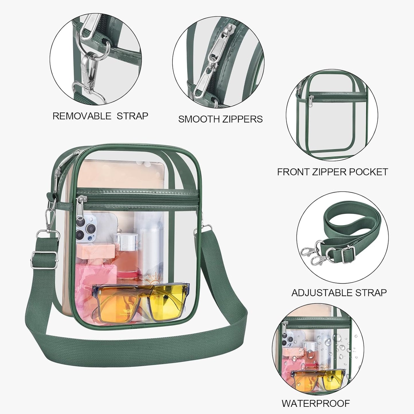USPECLARE Clear Purse Stadium Transparent Messenger Bag Stadium Approved for Men and Women Clear CrossBody Bag