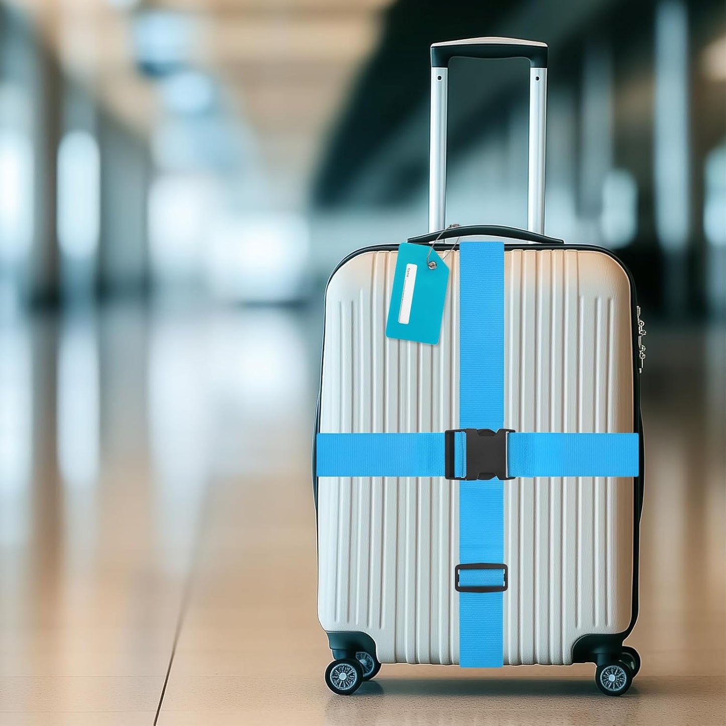 4-Sets Luggage Straps TSA Approved, Travel Straps for Luggage Suitcase Tags Set, Adjustable Suitcase Belt [Sky Blue]