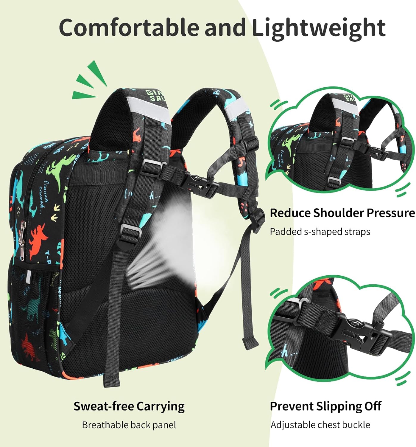 Kids Backpack for Boys - 15 Inch Dinosaur Backpack for Kids Ages 3 to 8, School Bookbag for