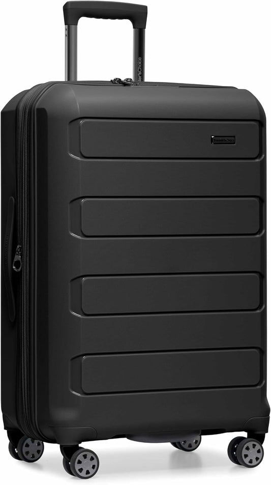 Traveler's Choice Pagosa Indestructible Hardshell Expandable Spinner Luggage, Black, 26-Inch Medium