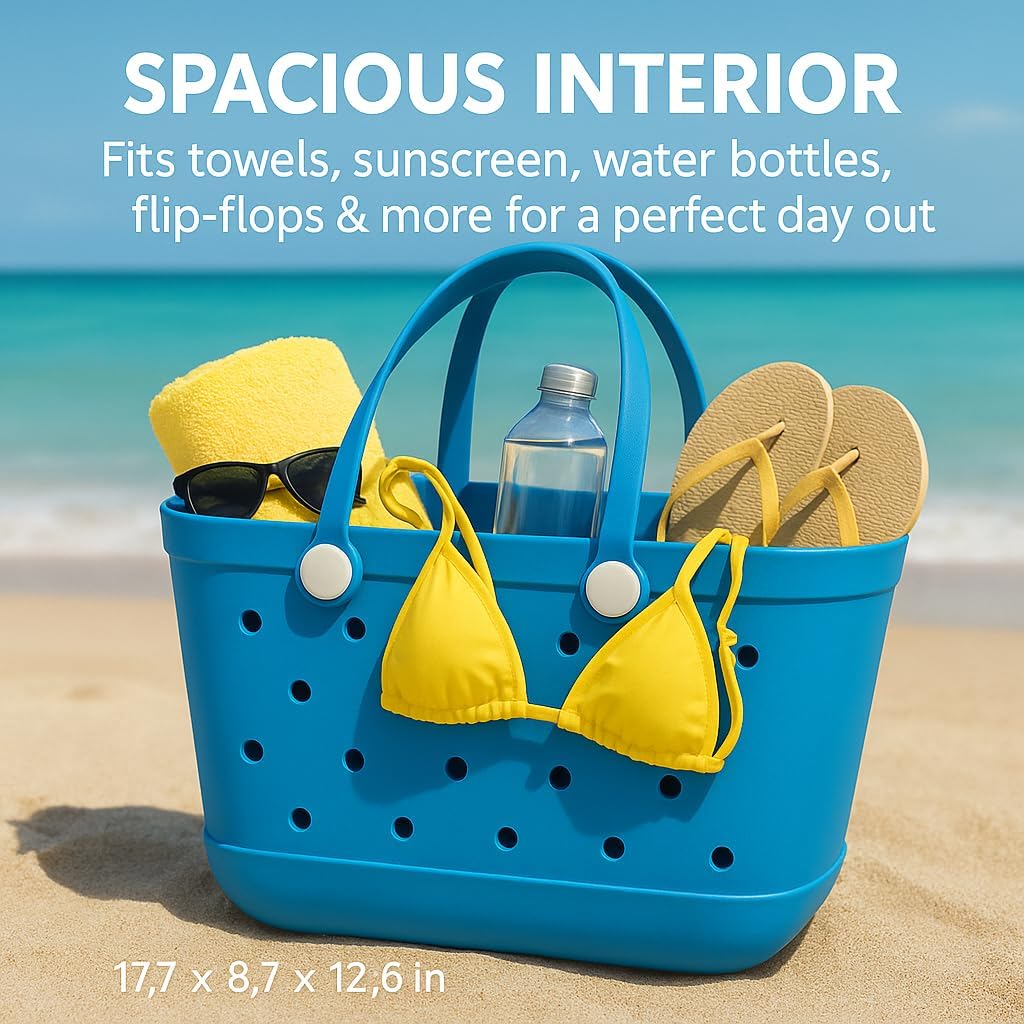 EVA Waterproof Beach Tote Bag-Large Sand Proof Tote with Handles for Women&Men|Lightweight Pool,Travel,Shopping Bag