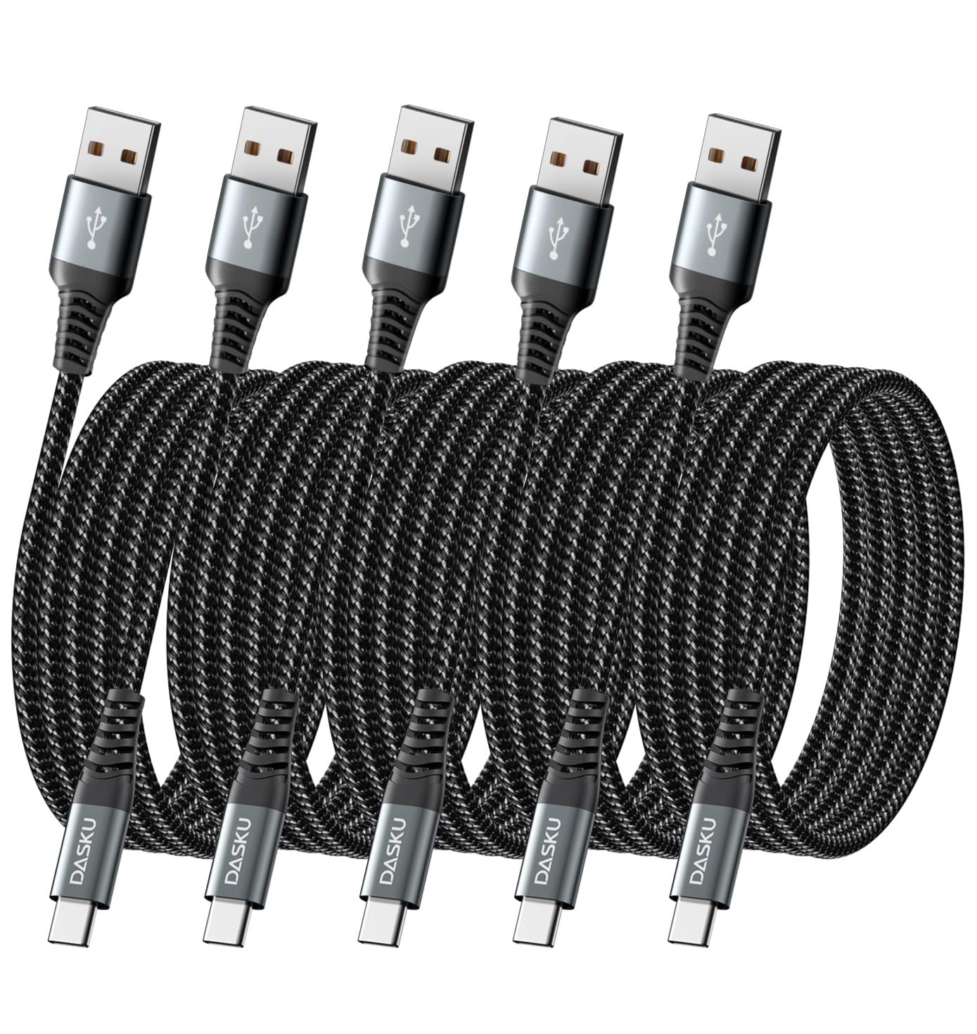 USB Cable Type C Fast Charging Cable, 5 Pack[3/6/6/10/10FT] Braided C Charger Cable Compatible with iPhone 17/16/15, Samsung Galaxy S10 S9 S8 Plus, Note 10 9 8, LG V50 V40 G8 G7