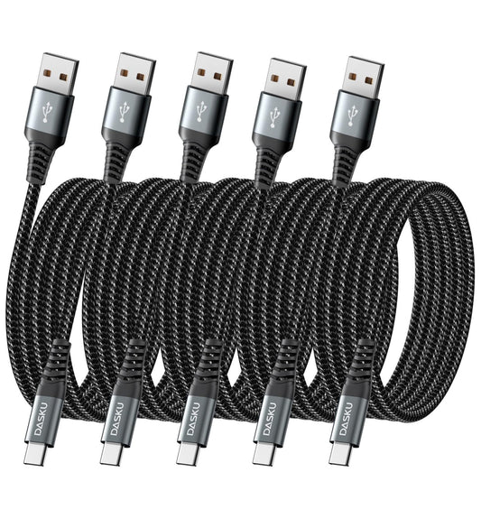 USB Cable Type C Fast Charging Cable, 5 Pack[3/6/6/10/10FT] Braided C Charger Cable Compatible with iPhone 17/16/15, Samsung Galaxy S10 S9 S8 Plus, Note 10 9 8, LG V50 V40 G8 G7