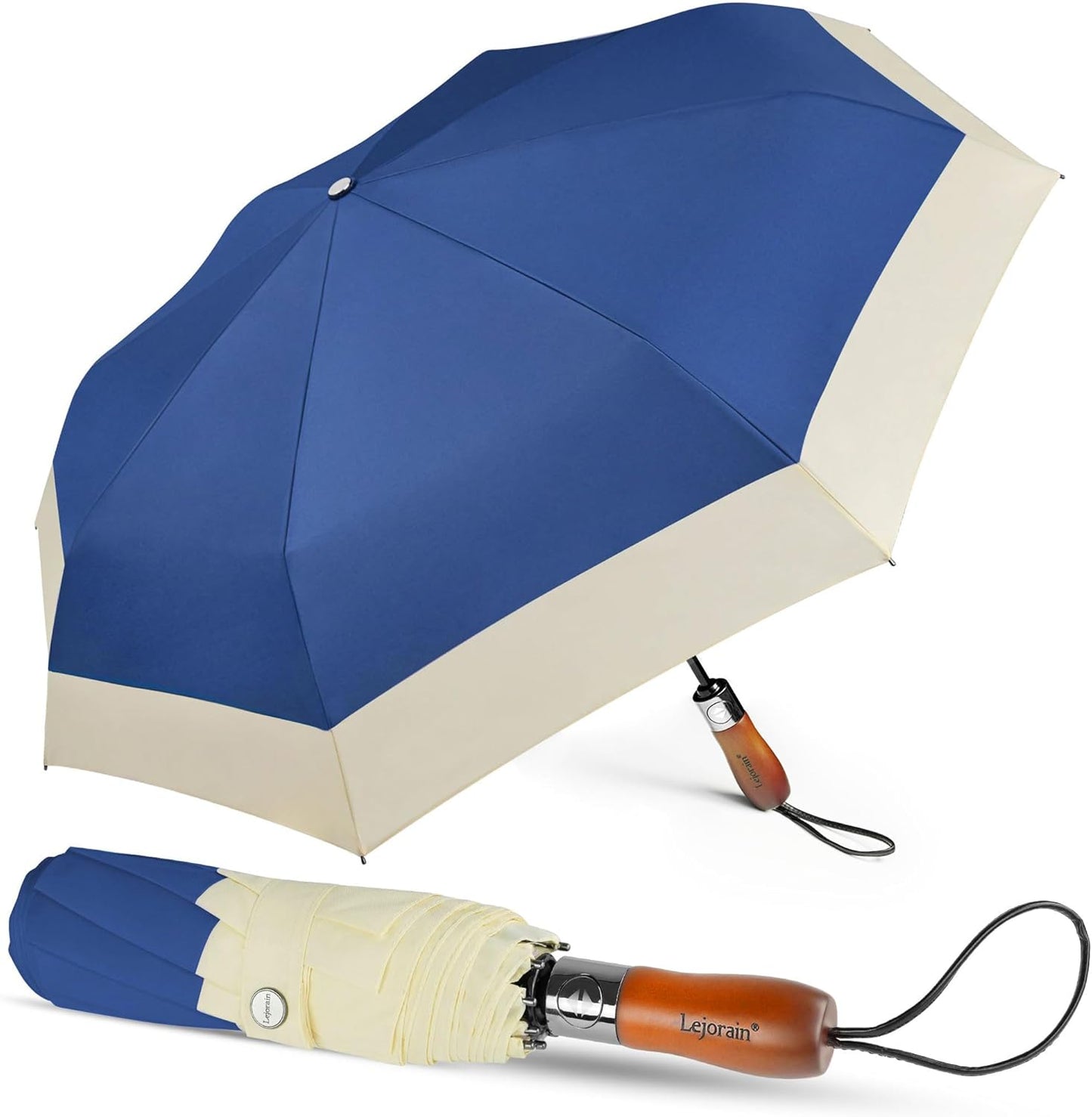 Lejorain Compact Golf Umbrella Large - 54inch Travel Big Portable Automatic Folding Umbrella Windproof for Men Heavy Duty 210T Dupont Teflon Coated Umbrella for Rain