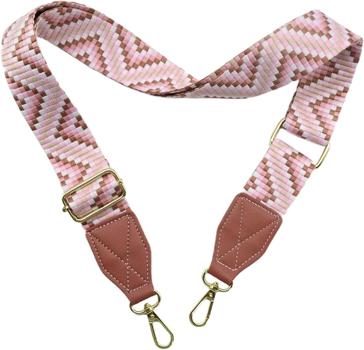 Adjustable Rose Purse Strap with Brown Leather End - 1.5" Wide Handbags, Camera, Guitar, Phone & Crossbody Bag Replacement Shoulder Straps(Gold Hardware)