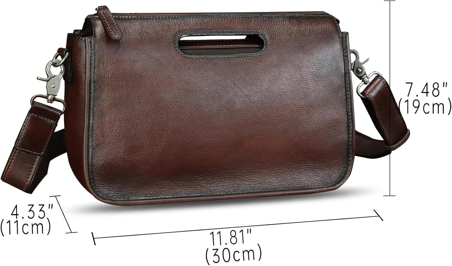 Genuine Leather Purses and Messenger Bag for Men Vintage Leather Briefcase Handbags Satchel Bags Shoulder Bag with Strap