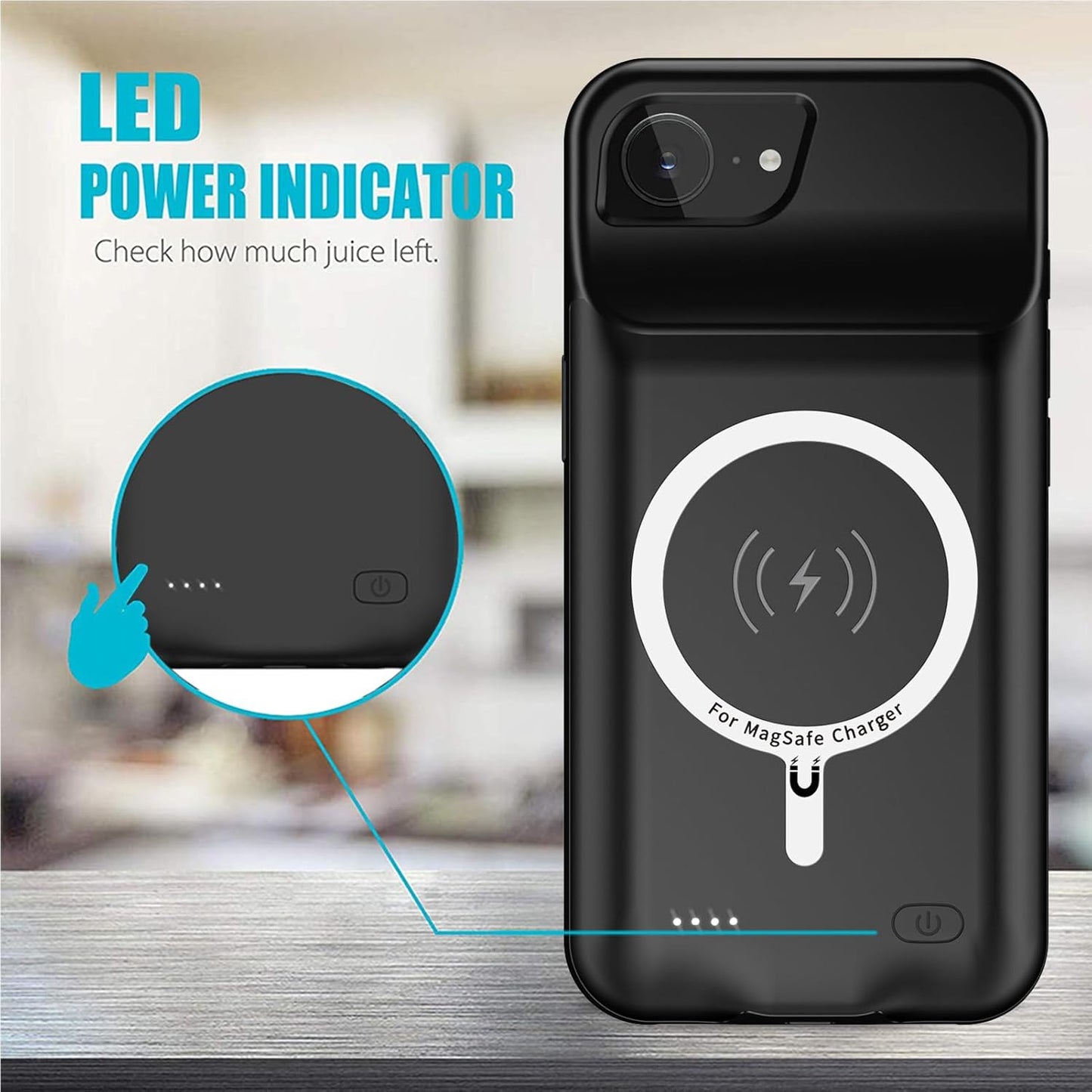 Battery Case for iPhone 16e, 10000mAh High Capacity Portable Charger Case, Rechargeable Smart Battery Pack Compatible with iPhone 16e 6.1 inch Charging, Support Wireless & Carplay - Black