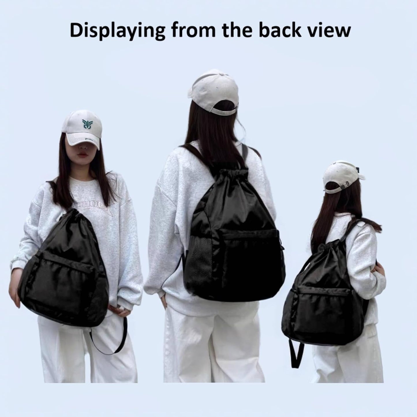 Drawstring Backpack Sports Small Gym Bag for Men Drawstring Bags Soccer Bag Water-Resistant String Backpack with Side Pocket Lightweight Black